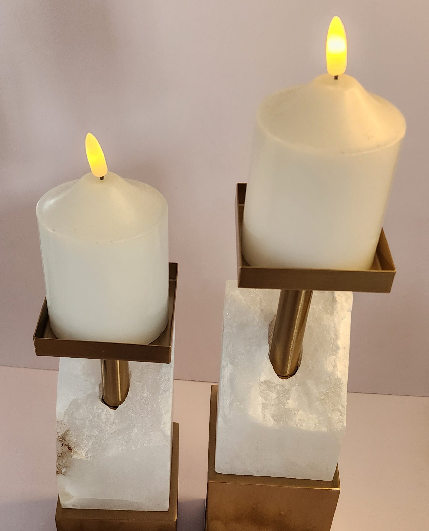 Candle Holder - Marble-White/Gold-Square (31CM)