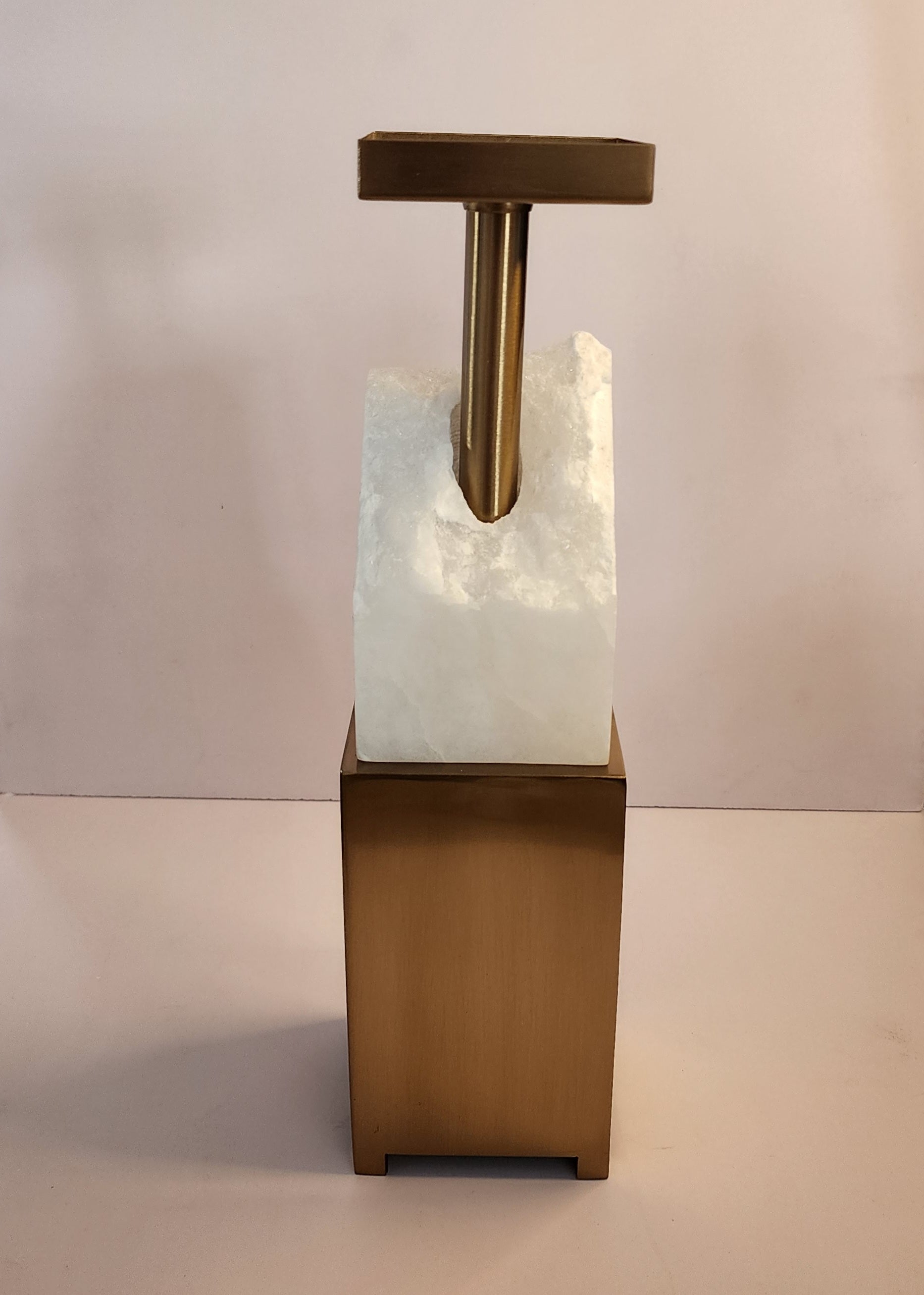 Candle Holder - Marble-White/Gold-Square (36CM)