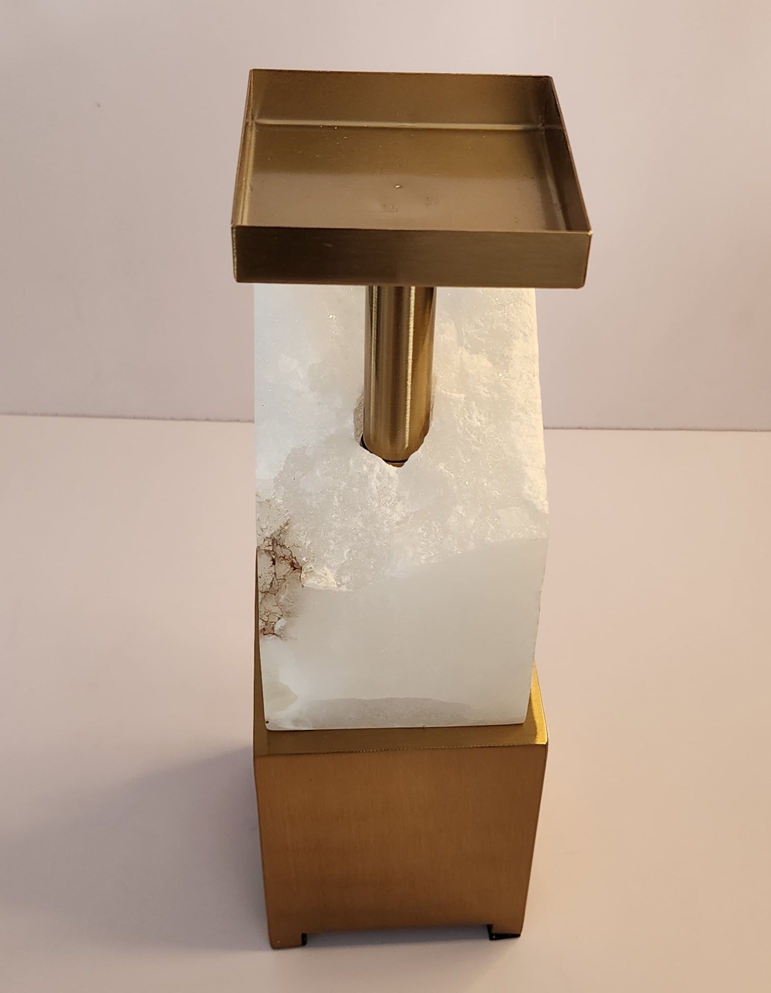 Candle Holder - Marble-White/Gold-Square (31CM)