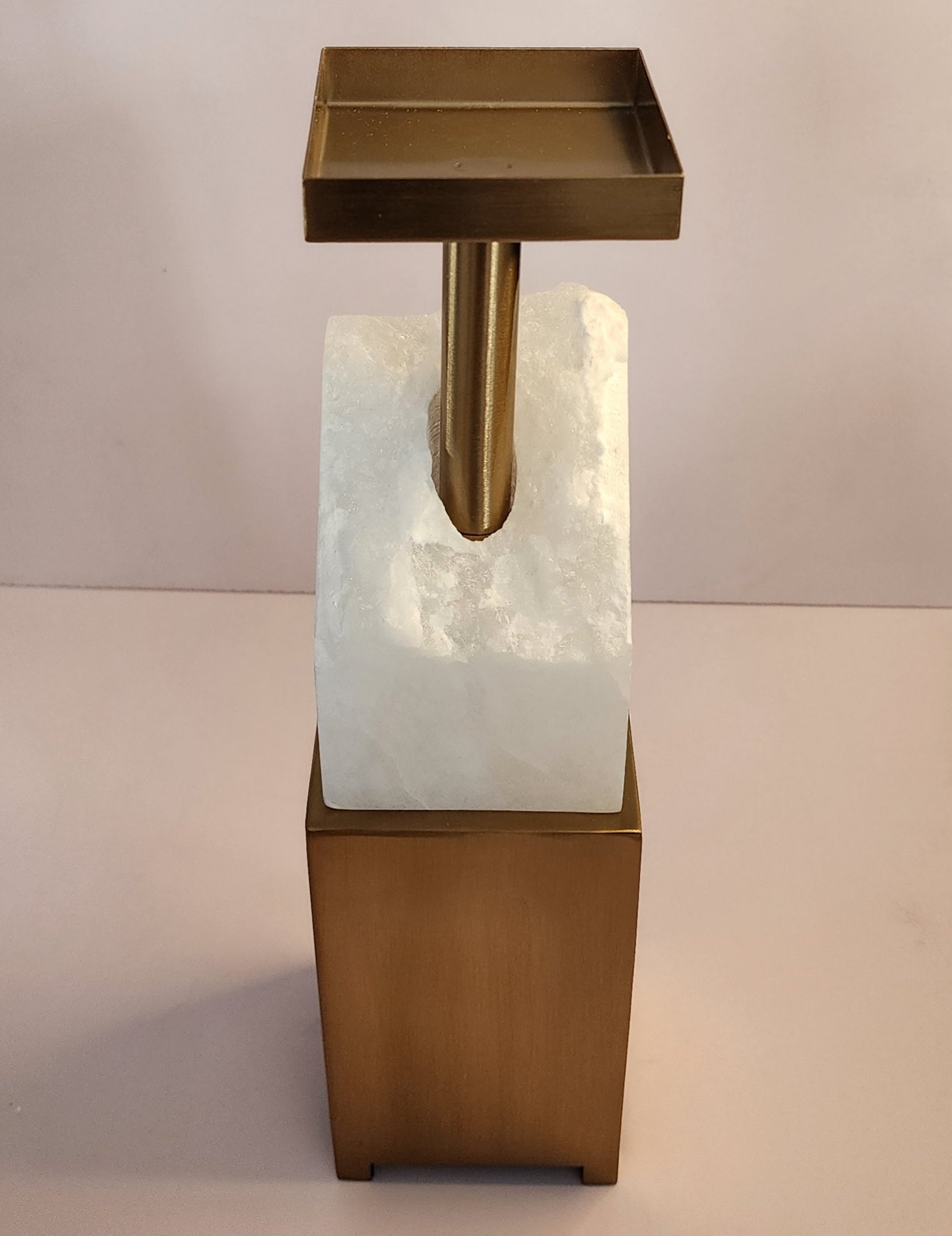 Candle Holder - Marble-White/Gold-Square (36CM)