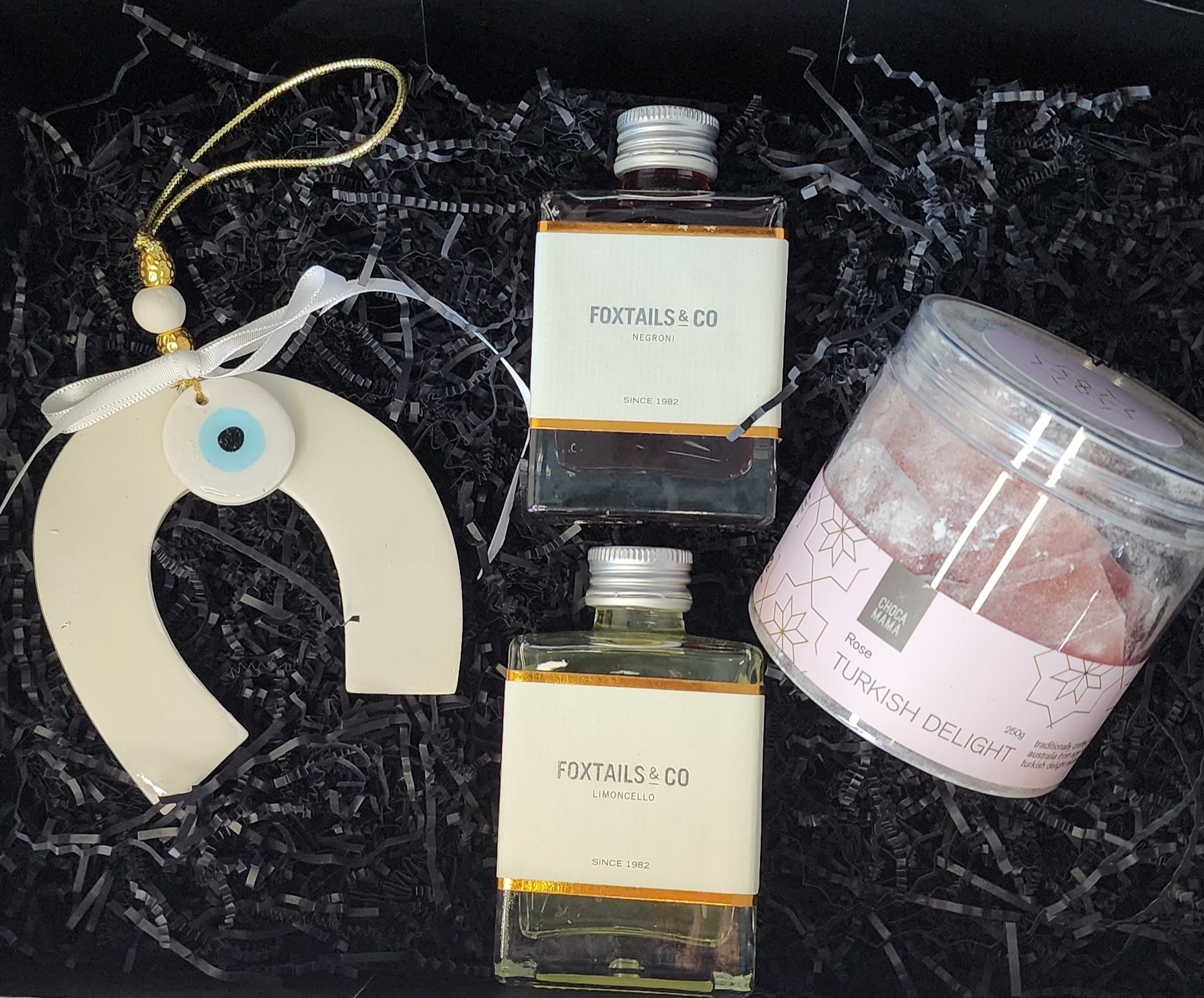 Rose Turkish Delights & Cocktails Gift Hamper - with Horseshoe Hanging Ornament