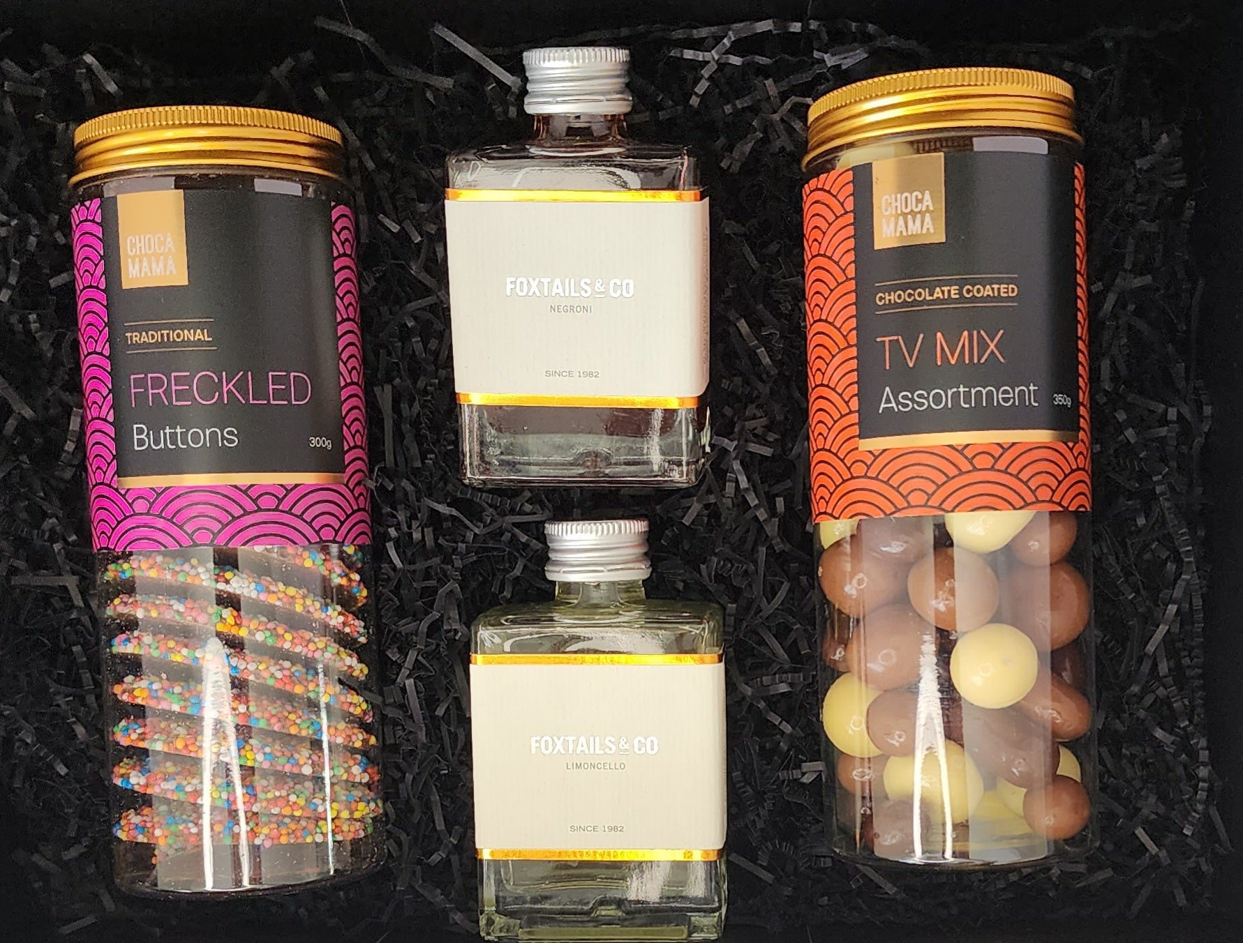 Chocolate Freckles & TV Mix with Cocktails Gift Hamper