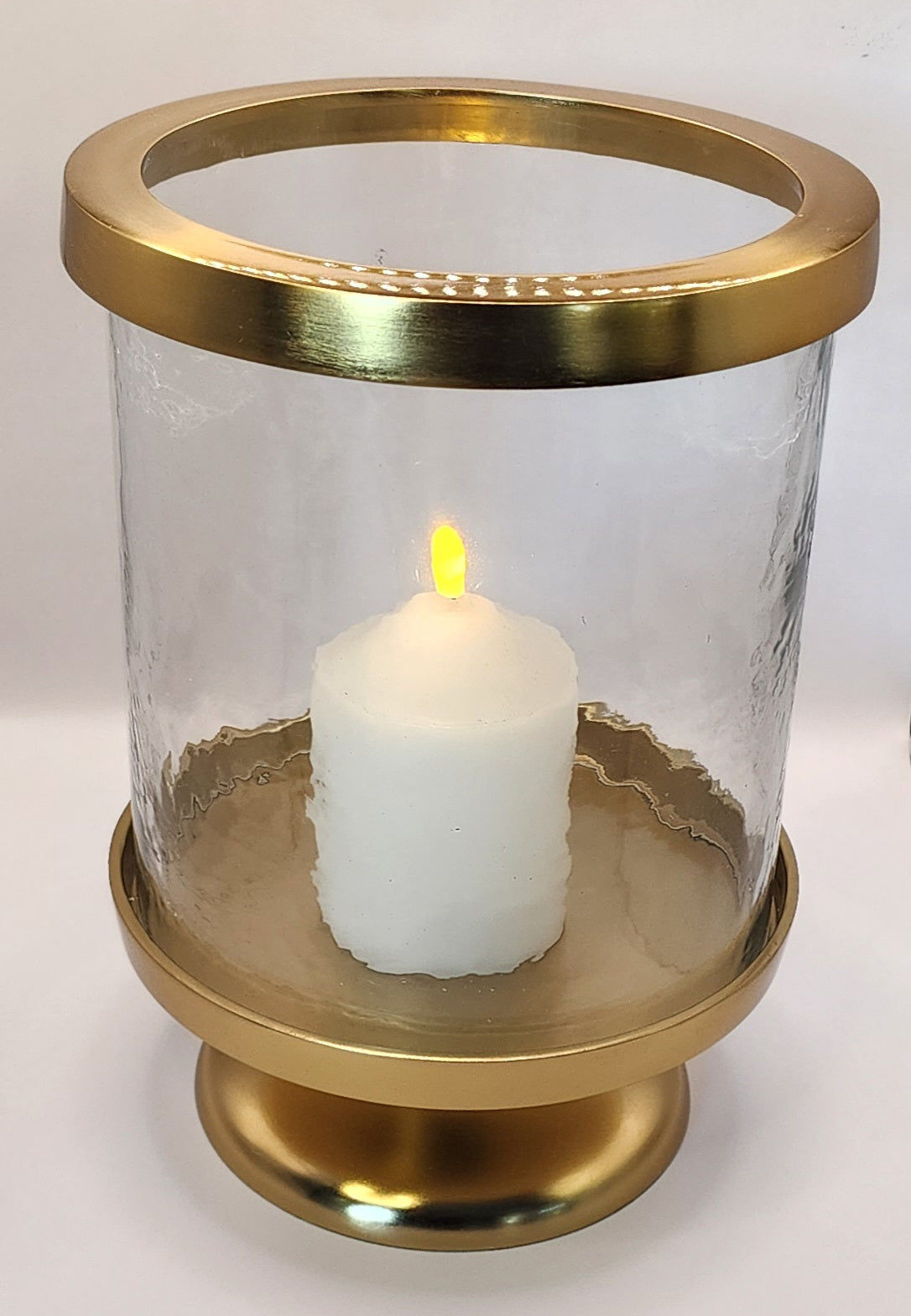 Mottled Glass Gold Hurricane Candle Holder - Small