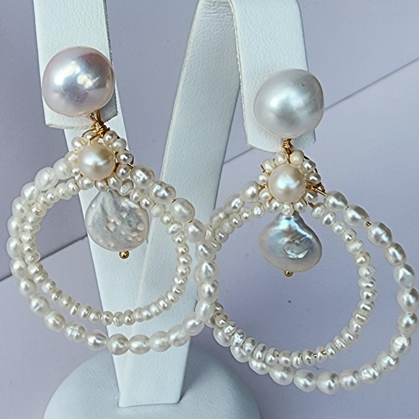 MEEA Natural Freshwater Pearl Studs with Pearl Loops & Coin Pearl Drop Earrings – Gold