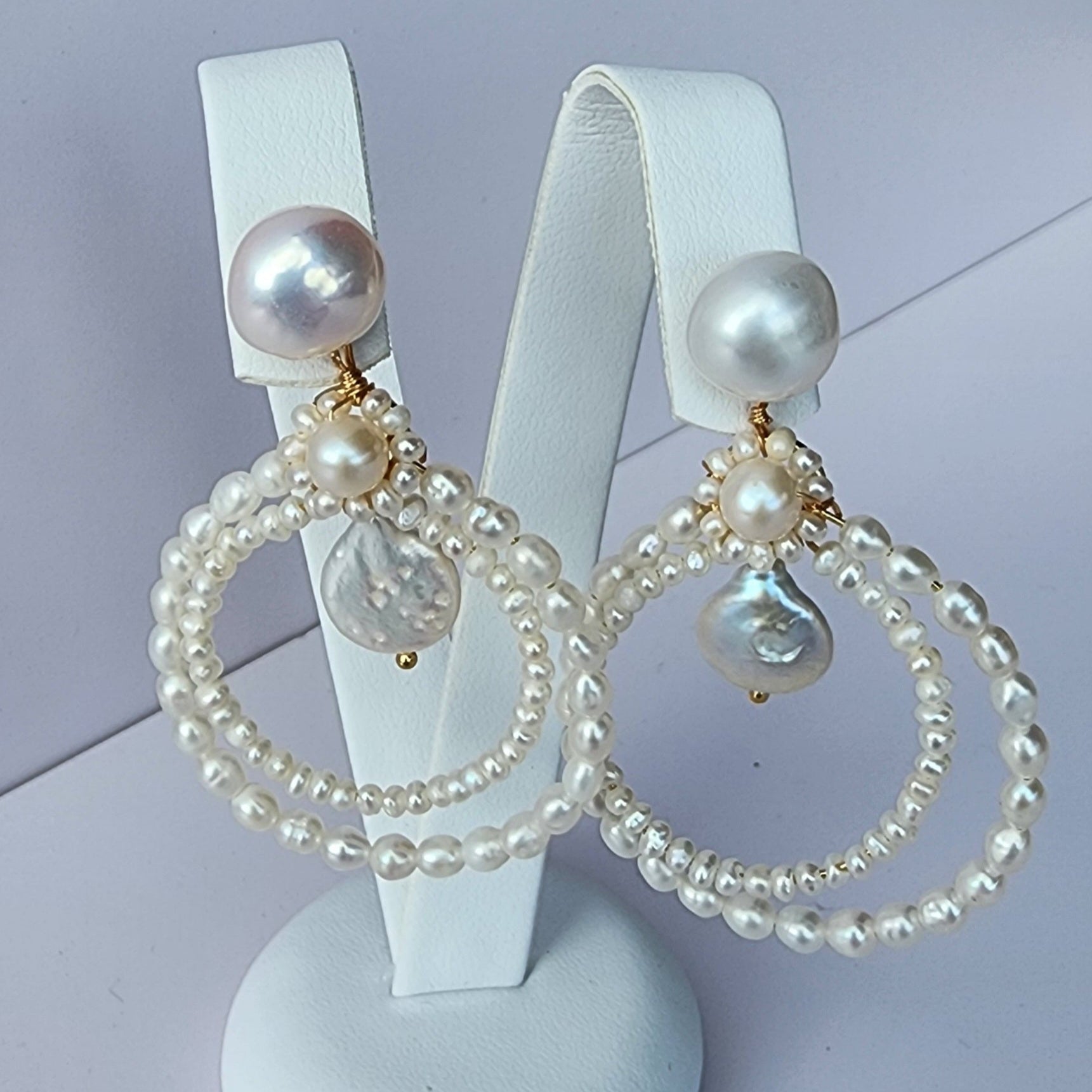 MEEA Natural Freshwater Pearl Studs with Pearl Loops & Coin Pearl Drop Earrings – Gold