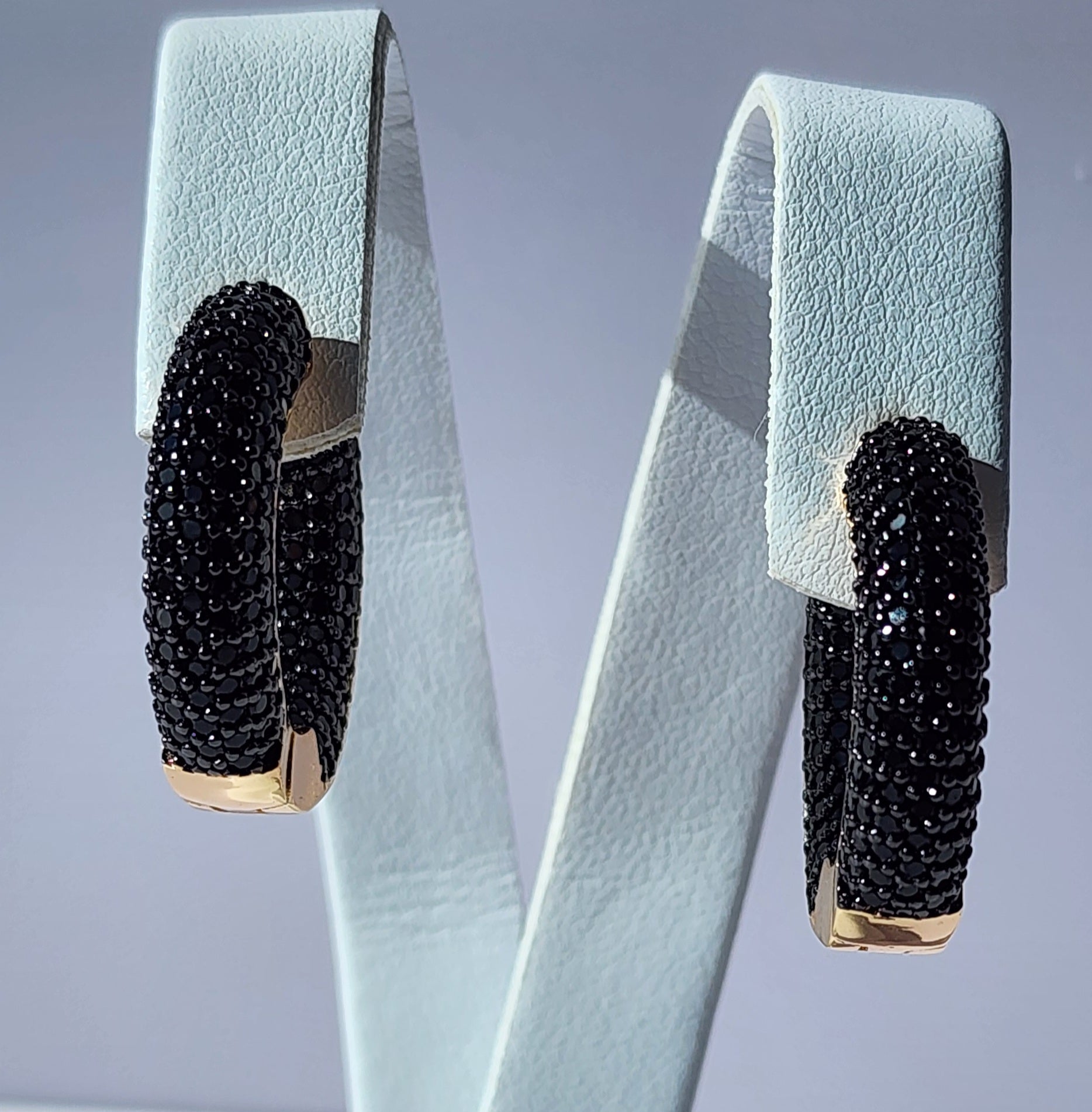 MEEA Black CZ Hoop Earrings - Silver with Rhodium Plating & Gold Detail