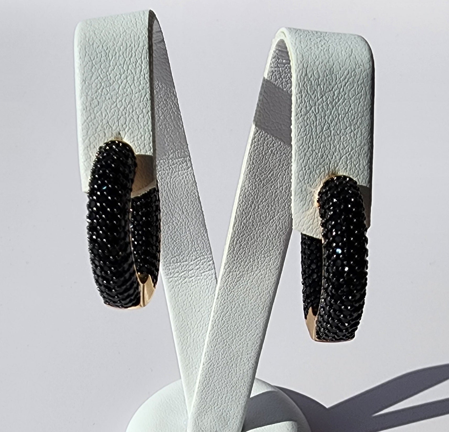 MEEA Black CZ Hoop Earrings - Silver with Rhodium Plating & Gold Detail