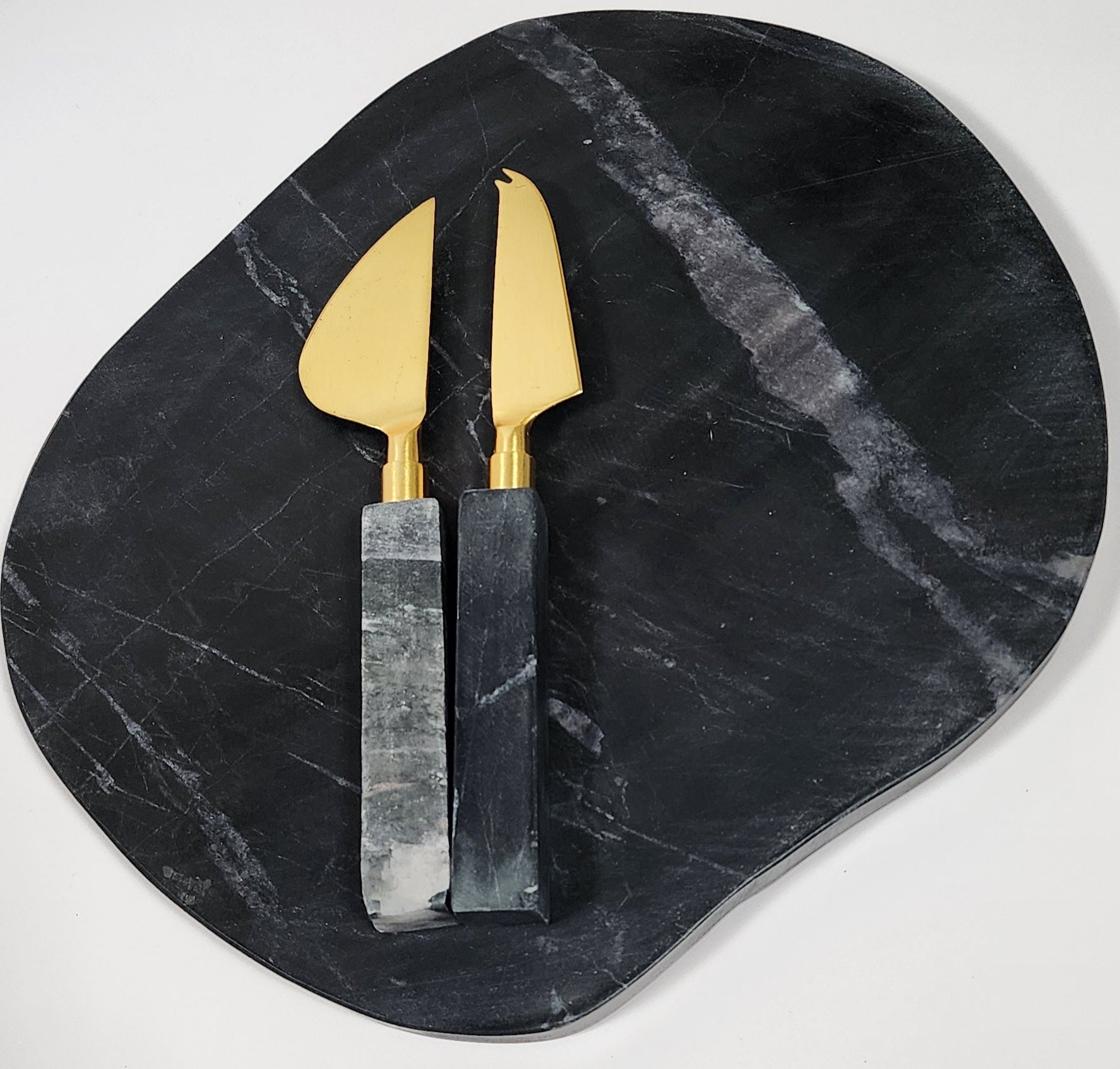 Black Marble Cheese Board with Matching Cheese Knives