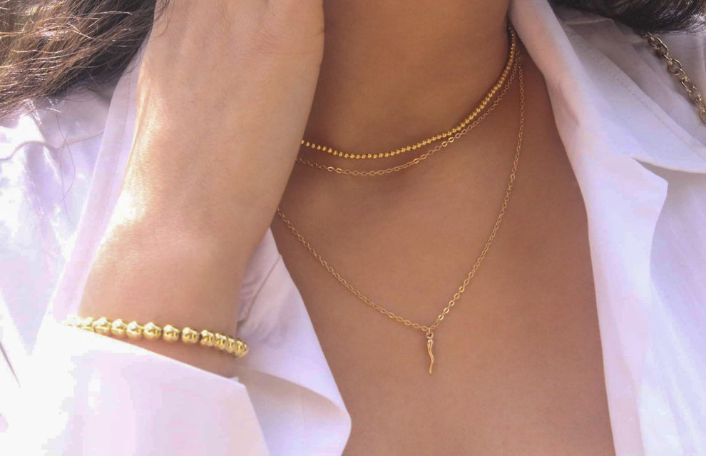 Destino The Label - Layered Cornicello Necklace - Silver