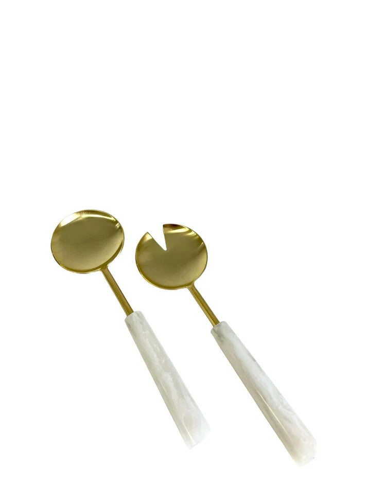 Matte Gold & Alabaster Salad Servers