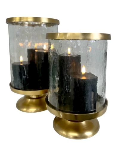 Mottled Glass Gold Hurricane Candle Holder - Large
