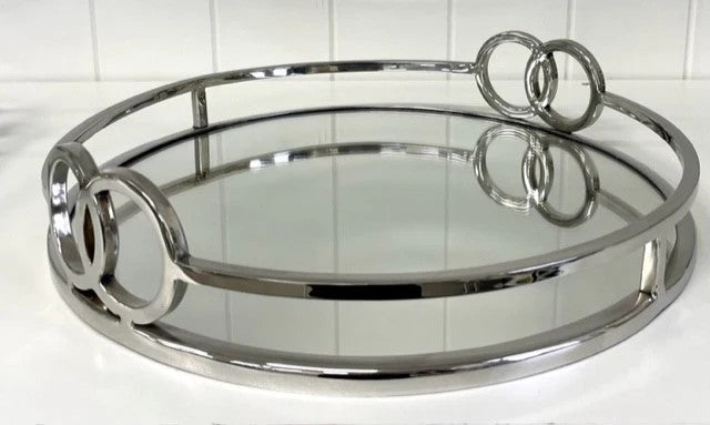 Round Silver Mirror Tray - Large