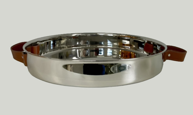 Stainless Steel Tray with Leather Handles