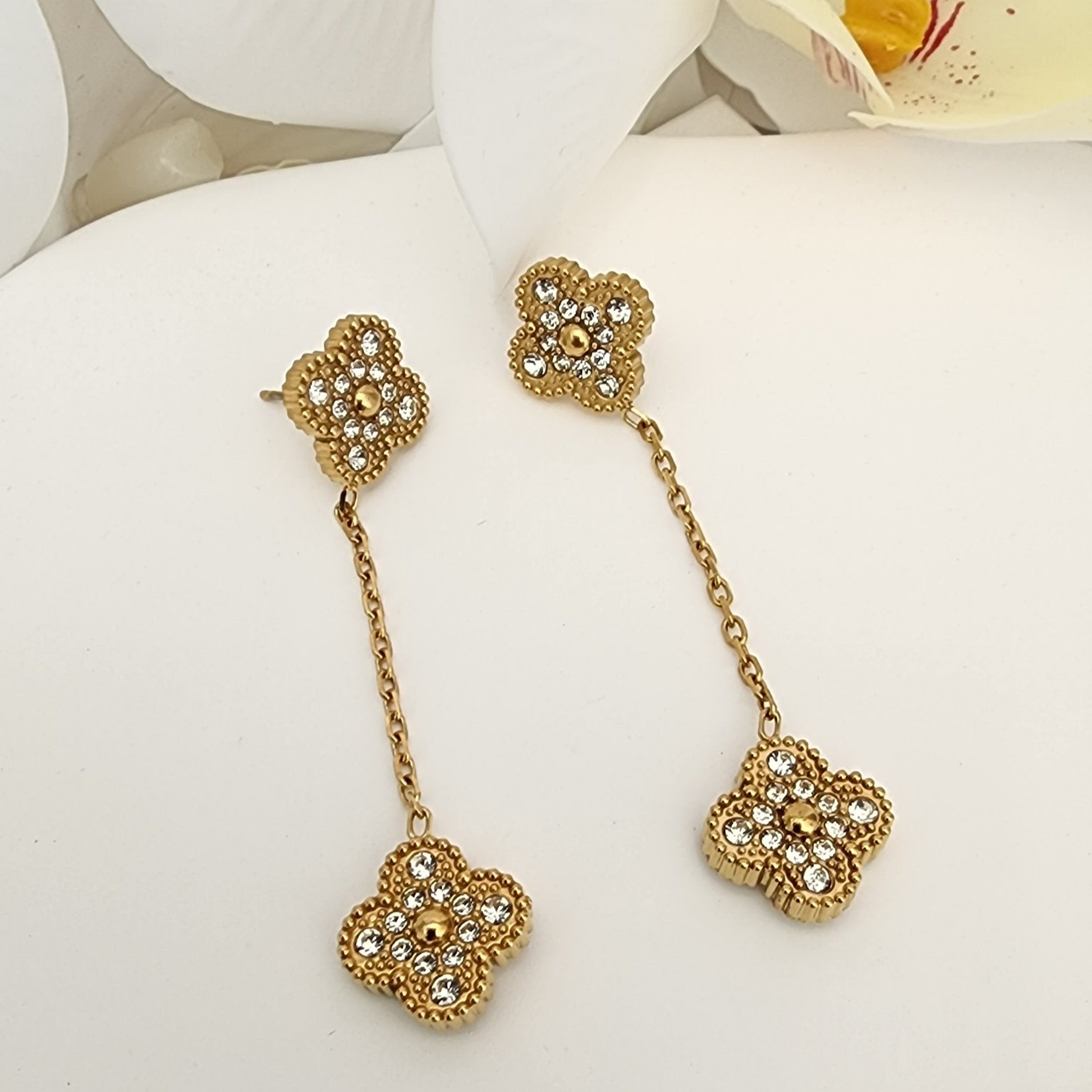 Pathos Jewellery - Karpathos Long Earrings 2 Clover - Gold & Silver