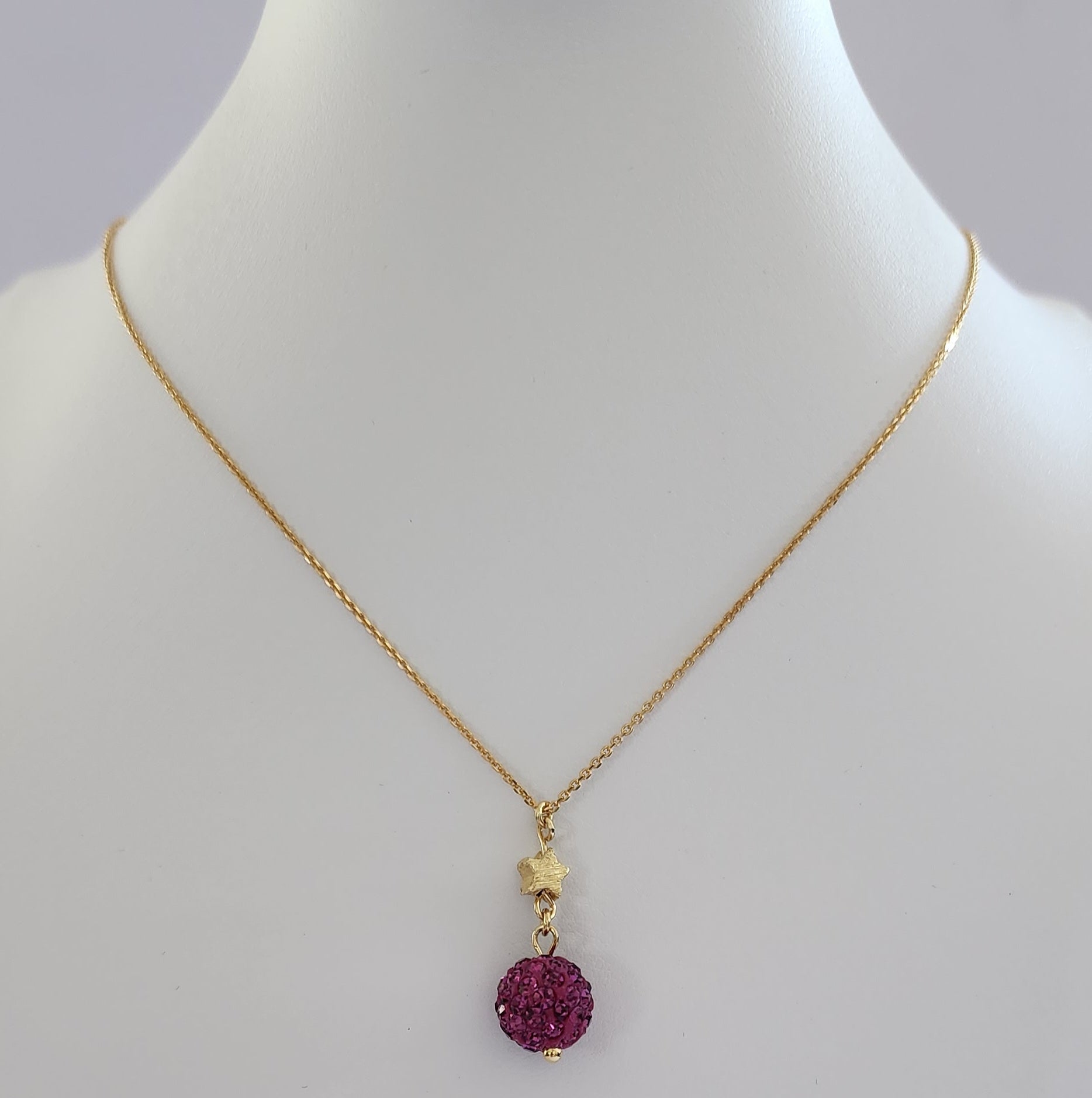 Necklace Magenta Crystal Ball on Gold Chain