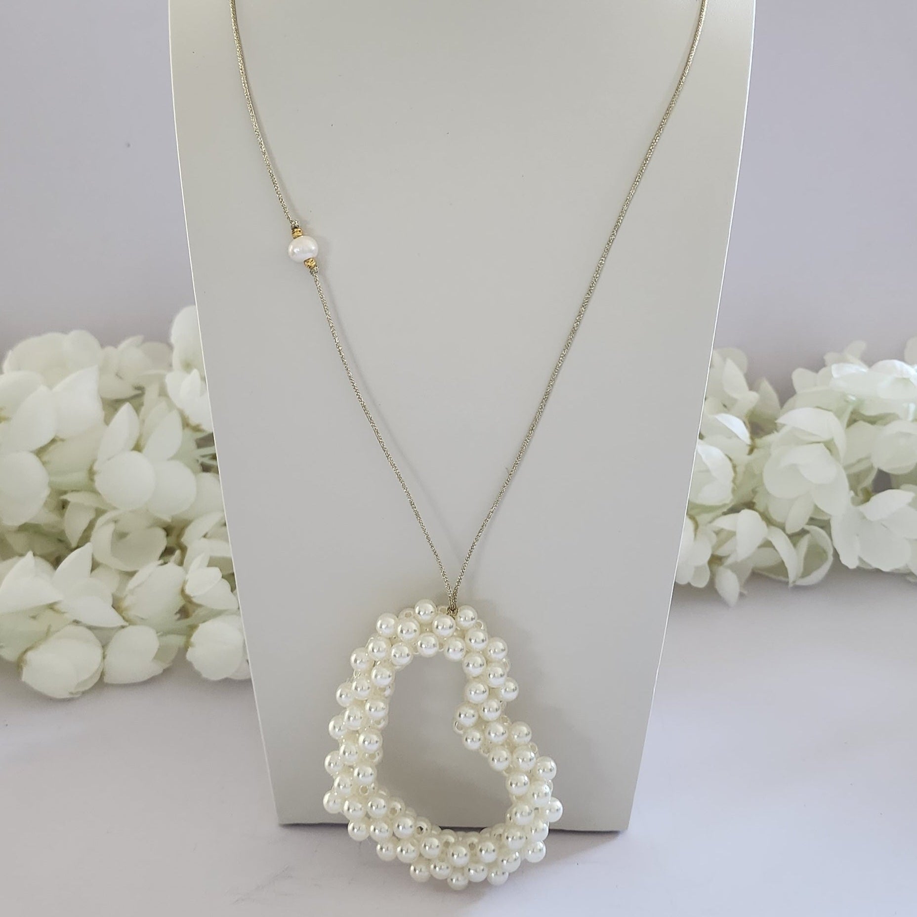 Necklace Pearl Heart - Long - Handmade in Greece