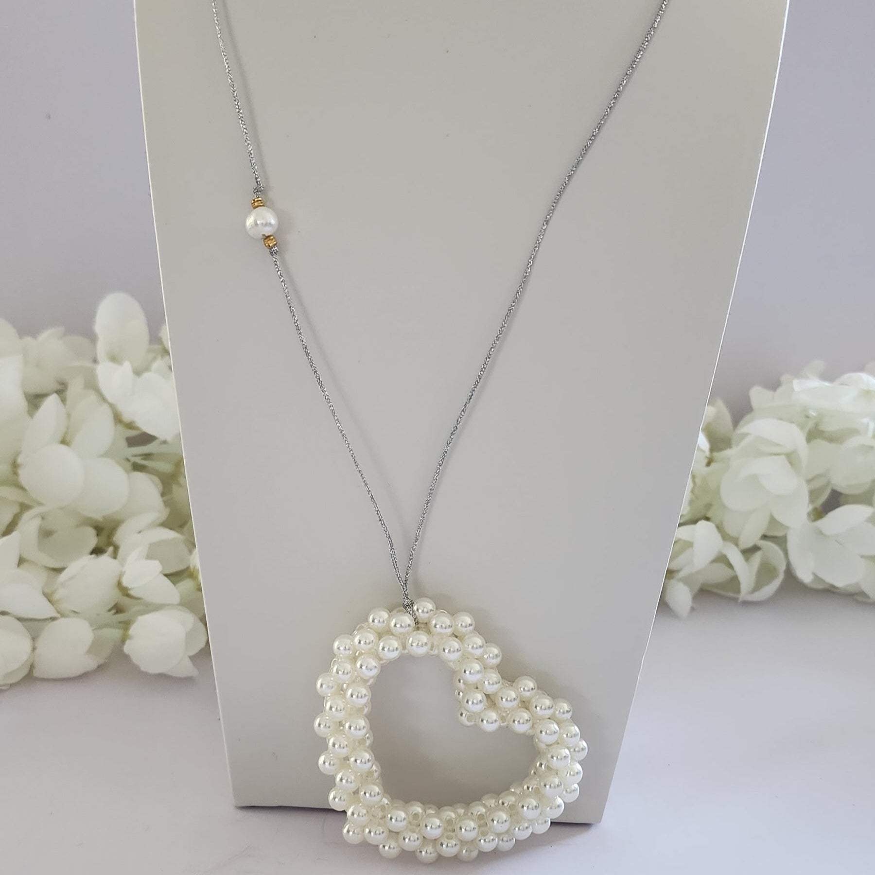 Necklace Pearl Heart - Long - Handmade in Greece