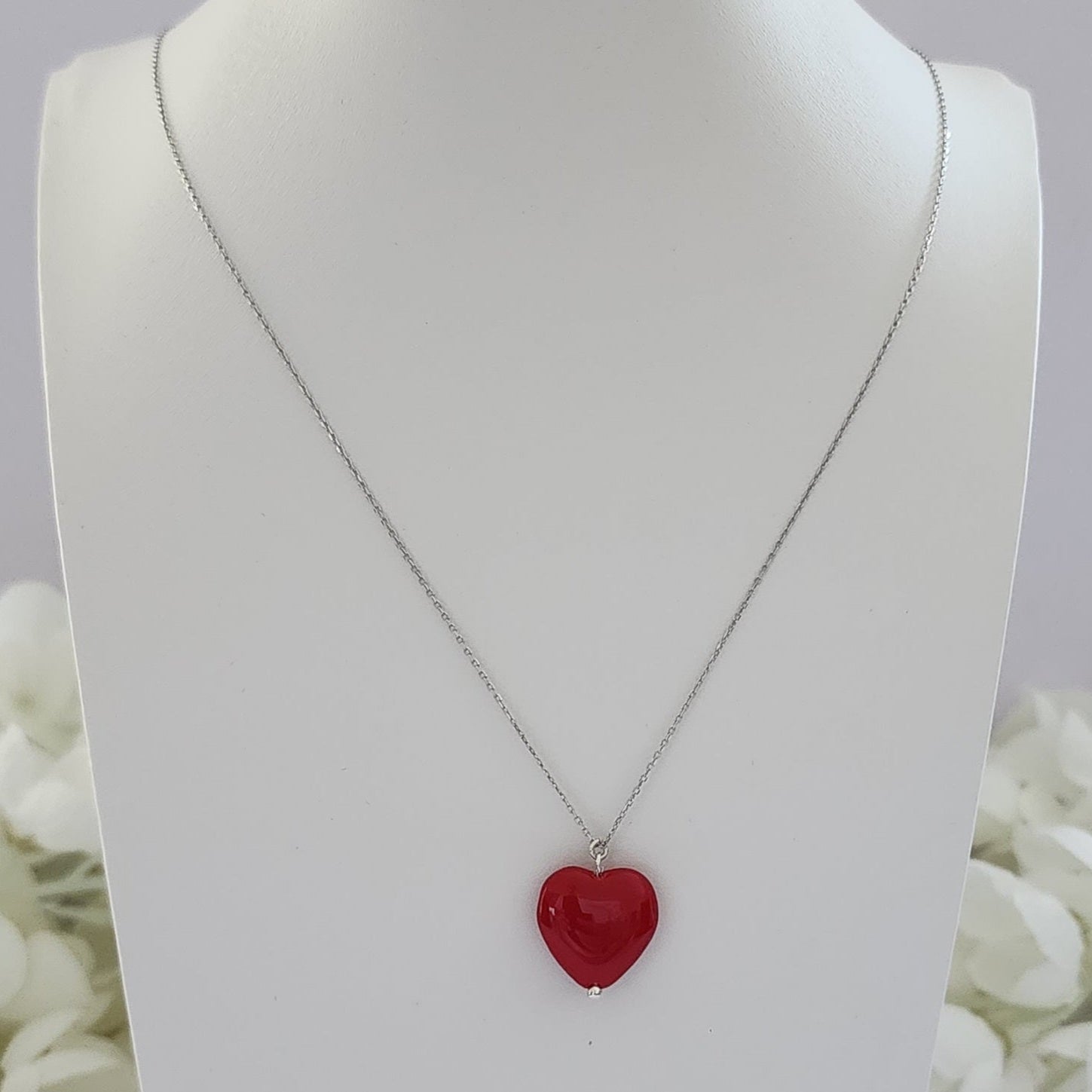 Necklace - Red Heart - Gold & Silver Chain available