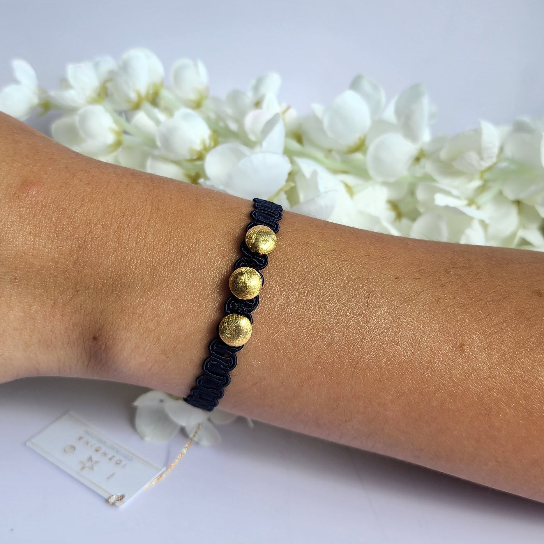 Navy & Gold Fabric Bracelet - Made in Greece