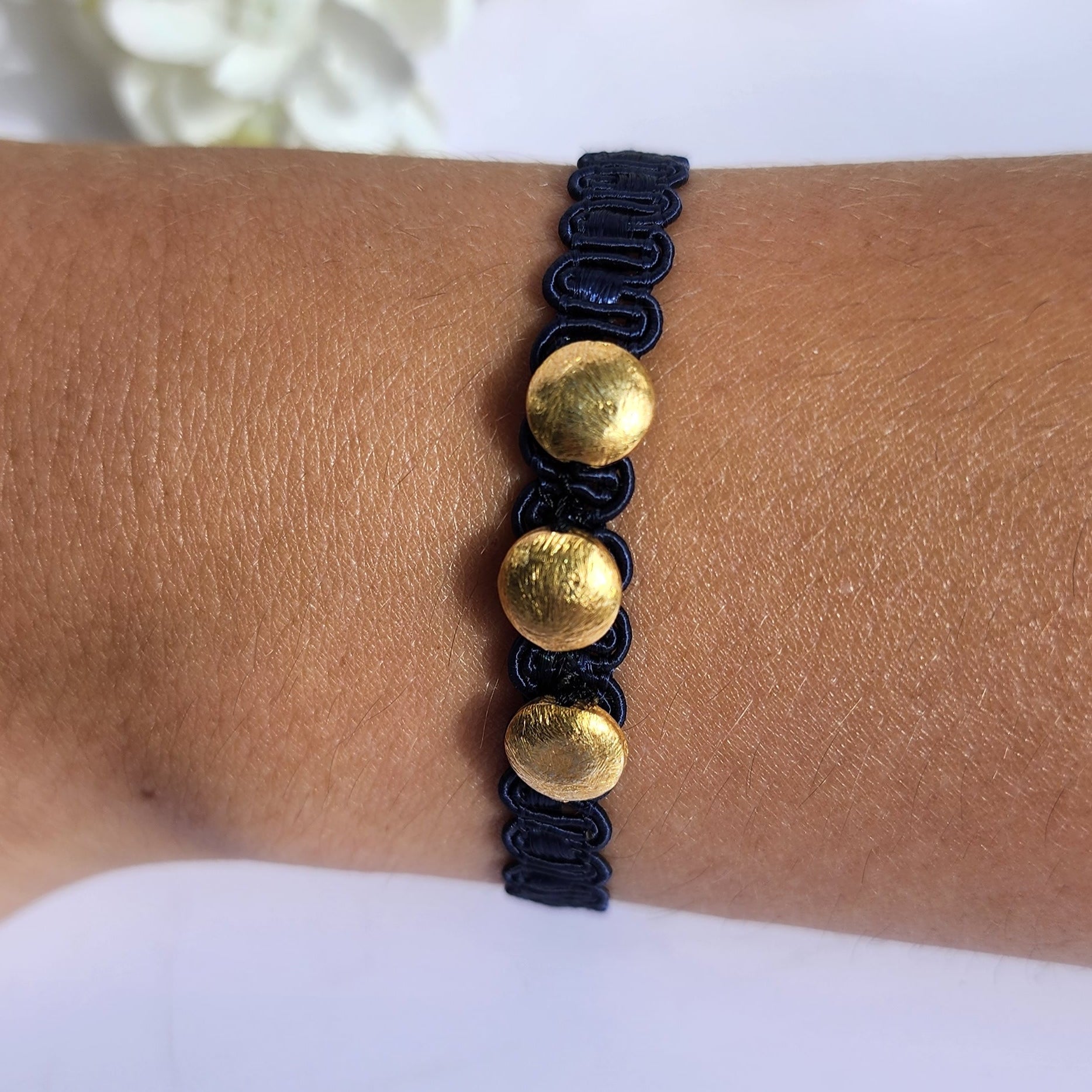 Navy & Gold Fabric Bracelet - Made in Greece