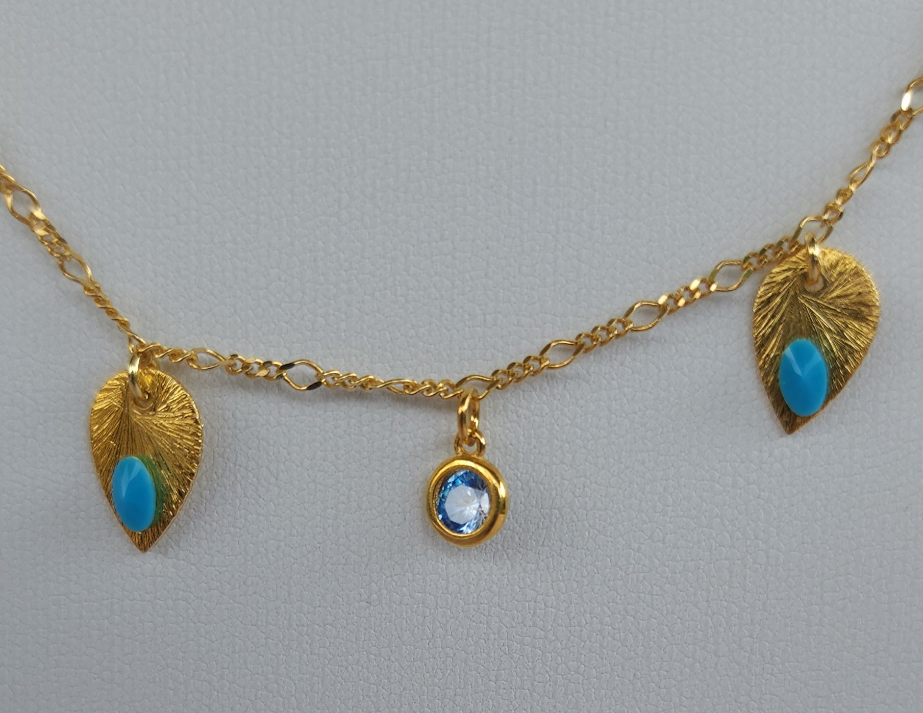 Necklace Gold Leaves/Turquoise Zircon by Iosifina Stars