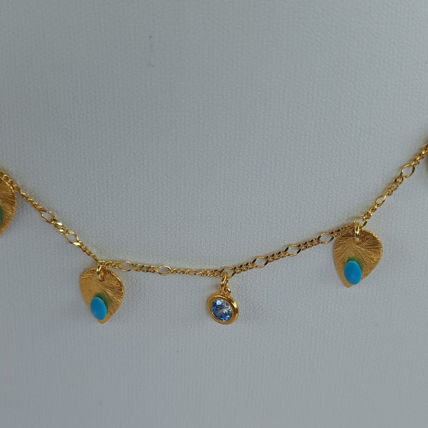 Necklace Gold Leaves/Turquoise Zircon by Iosifina Stars