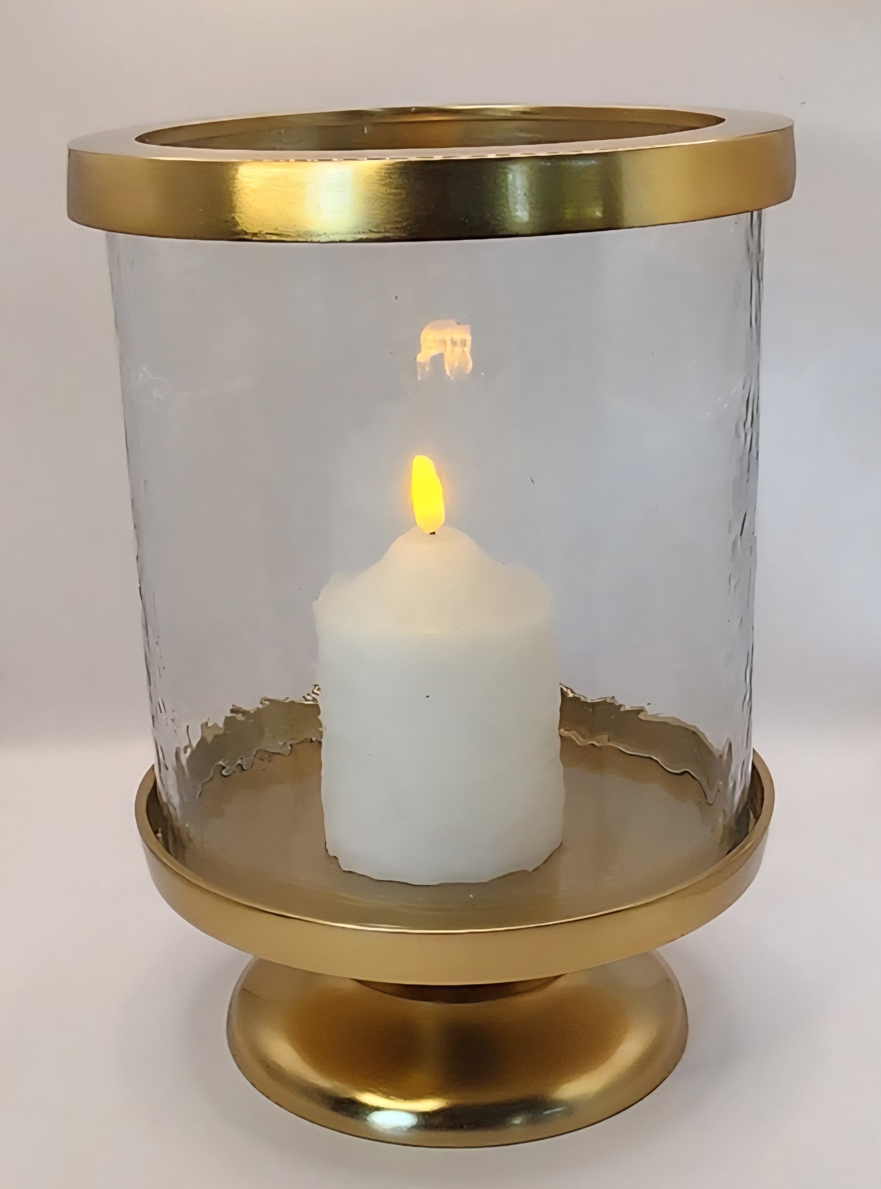 Mottled Glass Gold Hurricane Candle Holder - Small