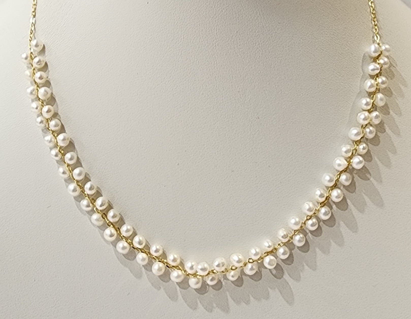 MEEA Double Row Freshwater Pearl Necklace with Matching Bracelet – Gold-Plated Silver