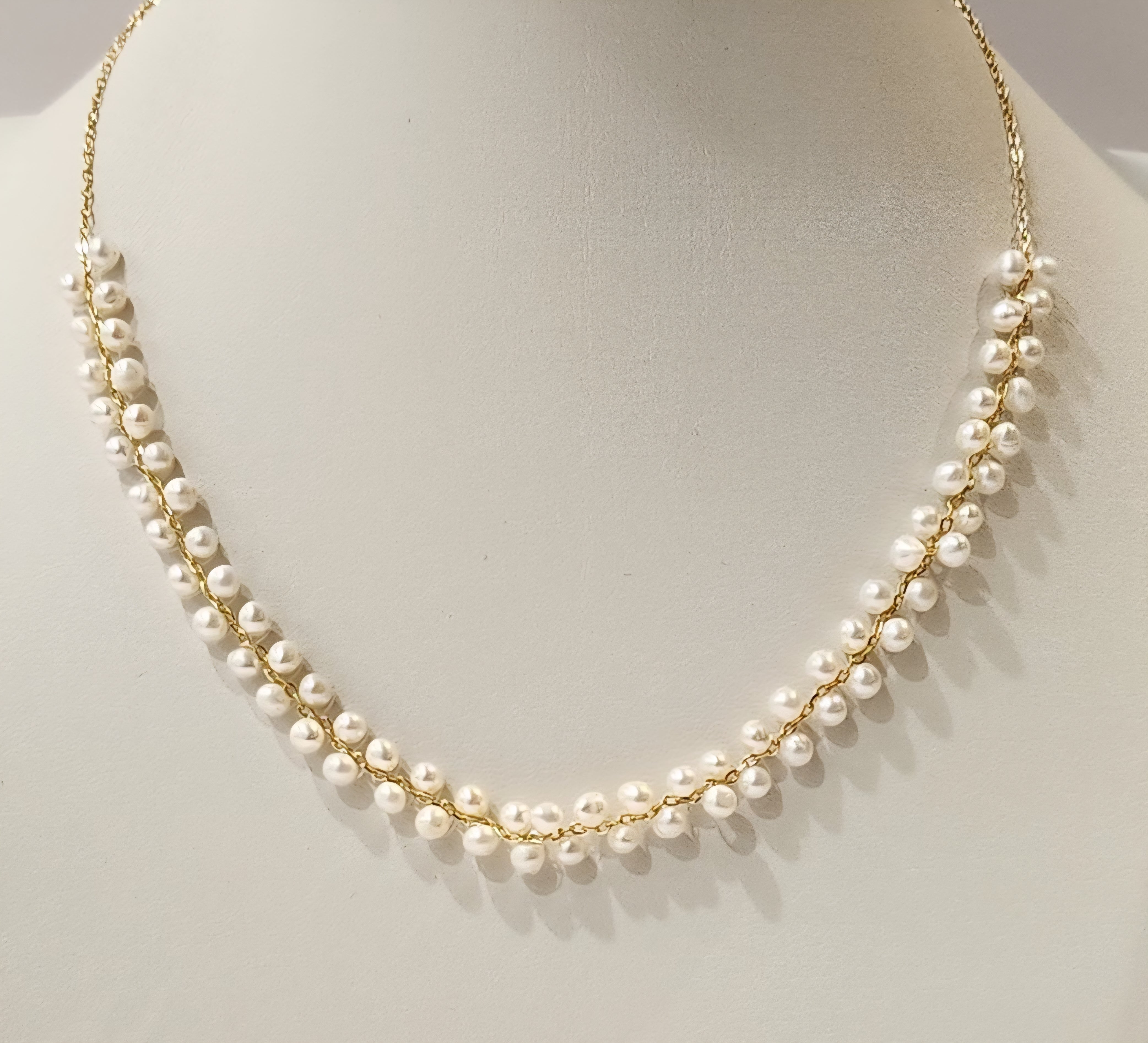 MEEA Double Row Freshwater Pearl Necklace with Matching Bracelet – Gold-Plated Silver