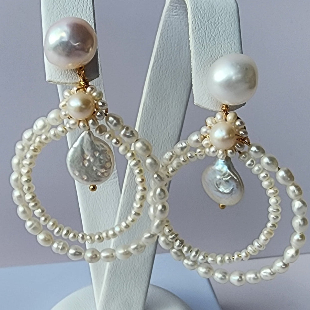 MEEA Natural Freshwater Pearl Studs with Pearl Loops & Coin Pearl Drop Earrings – Gold
