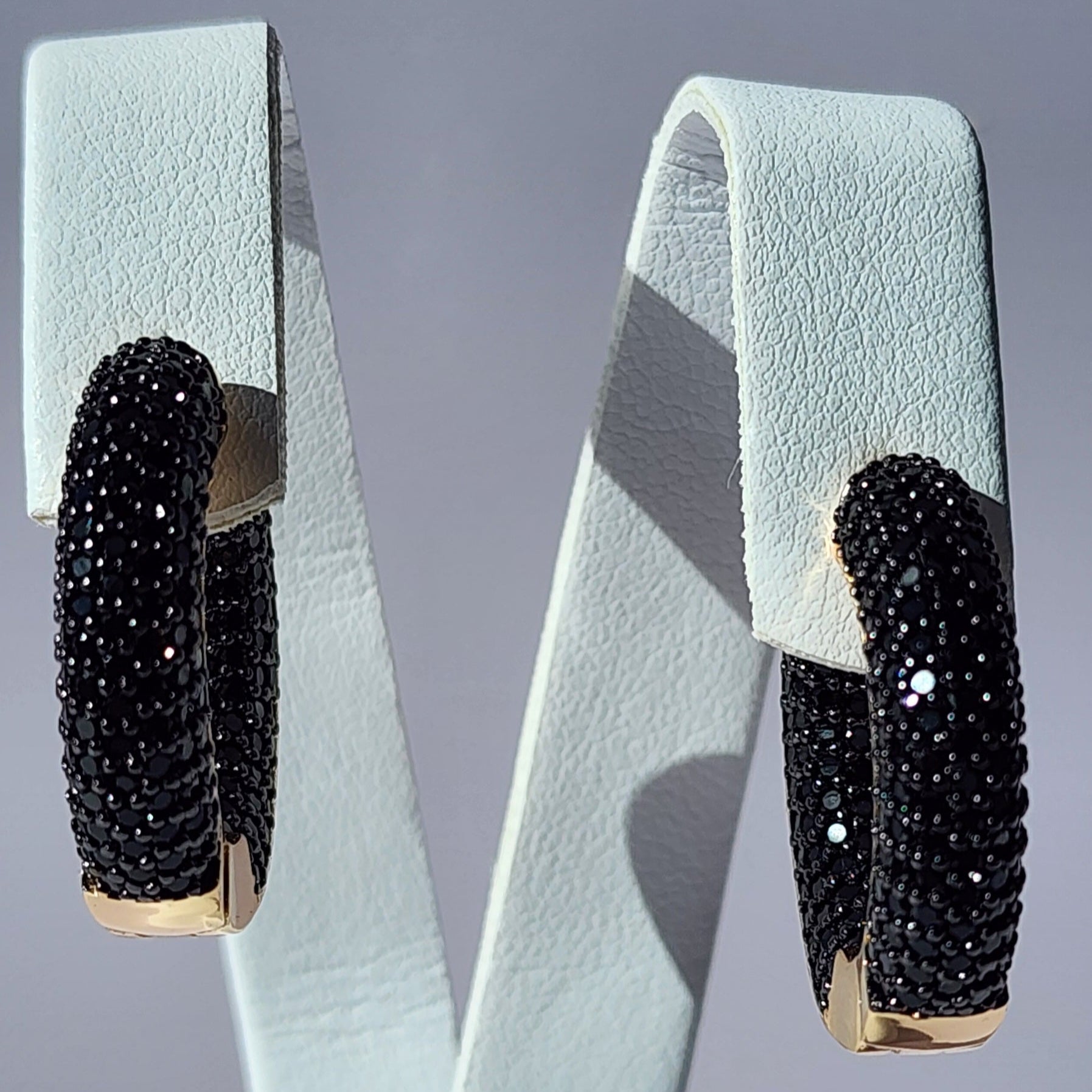 MEEA Black CZ Hoop Earrings - Silver with Rhodium Plating & Gold Detail