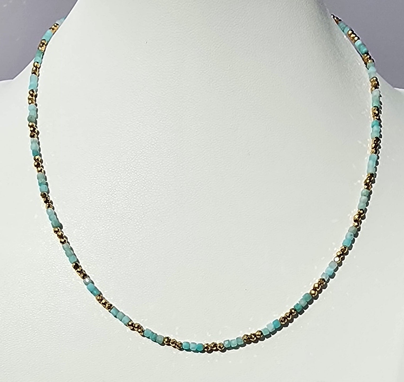 MEEA Tri Amazonite & Hematite Necklace – Green/Gold