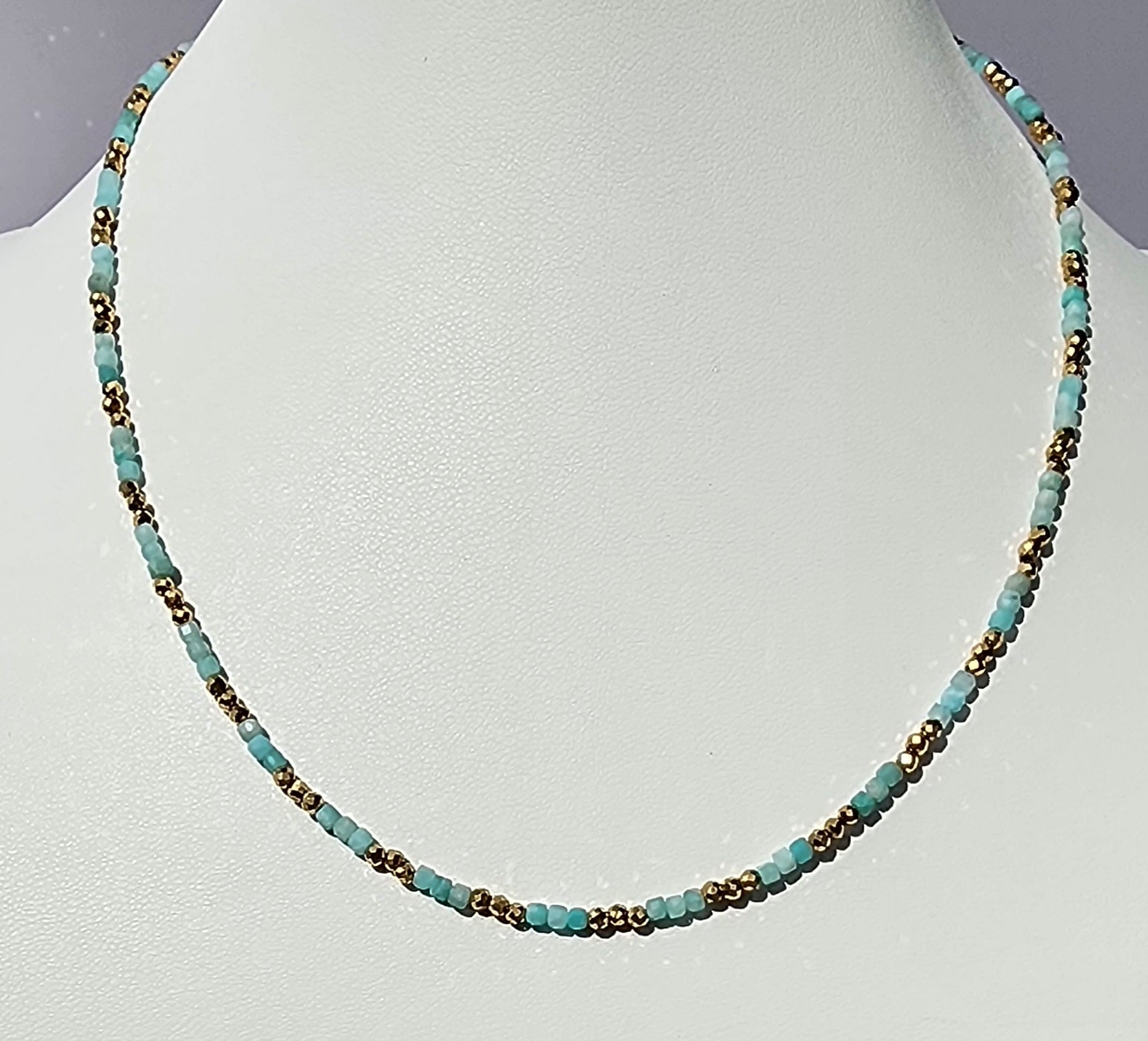 MEEA Tri Amazonite & Hematite Necklace – Green/Gold