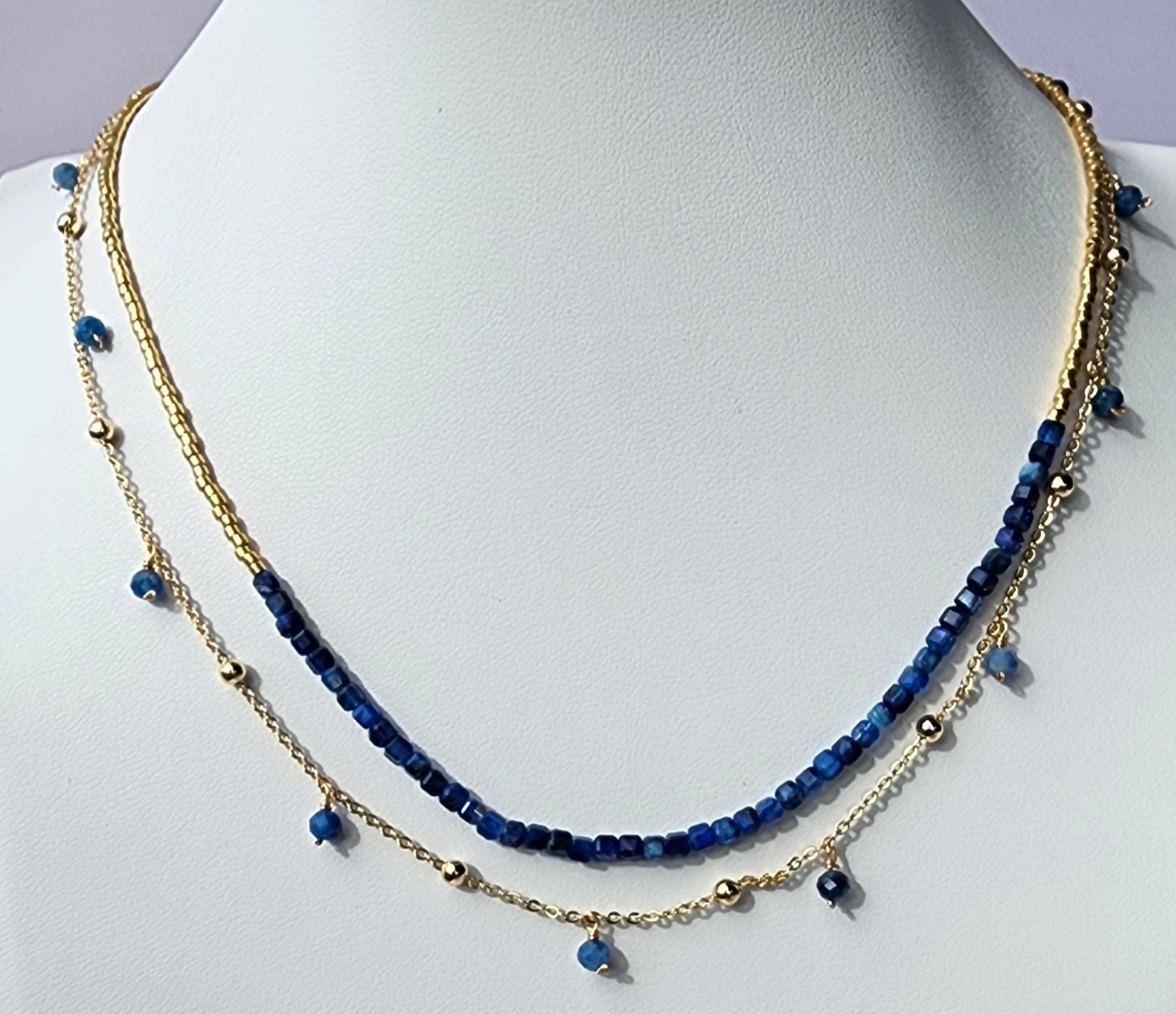 MEEA Double Necklace with Kyanite Stone – Blue & Gold