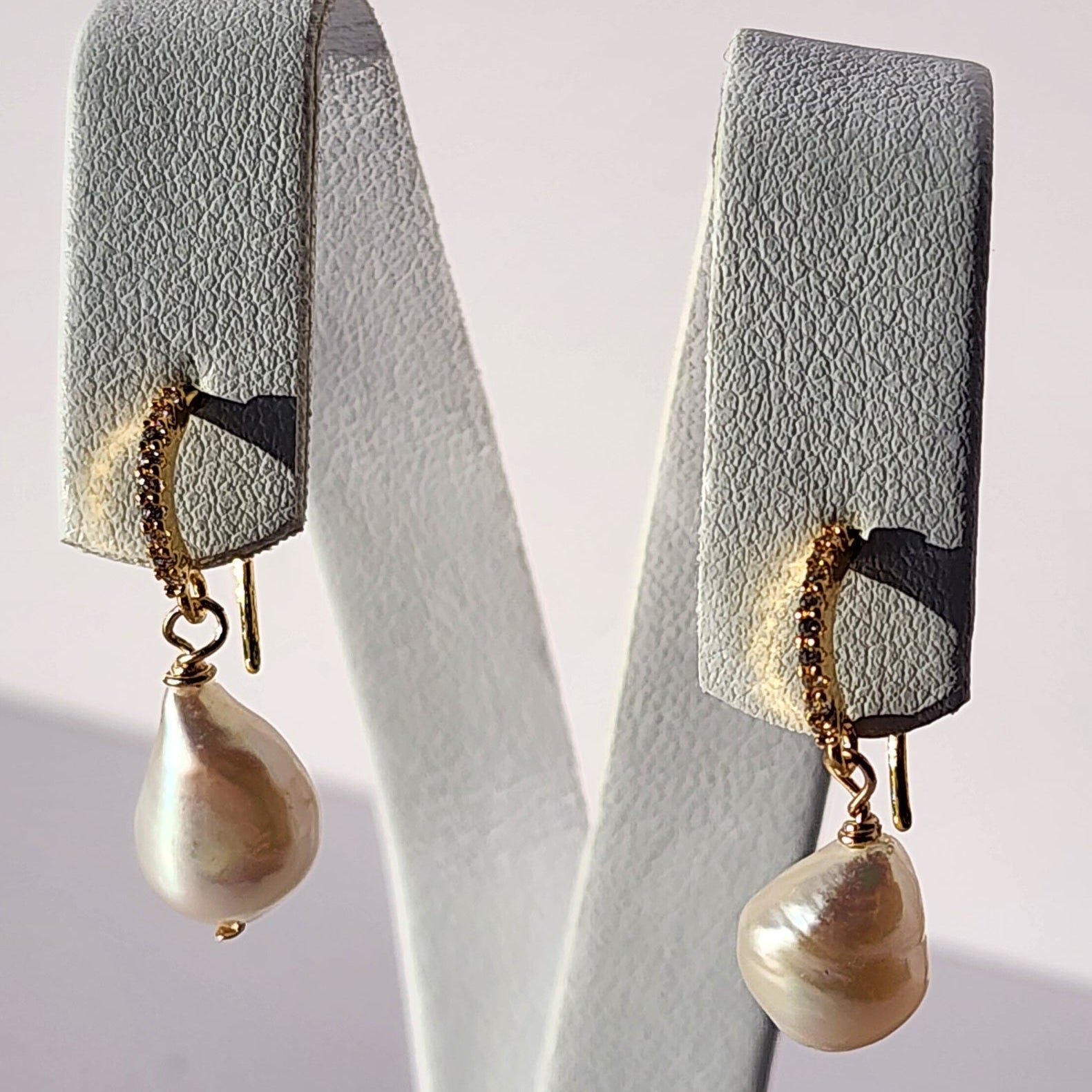 MEEA CZ Hoop Earrings with Natural Freshwater Pearl Drops
