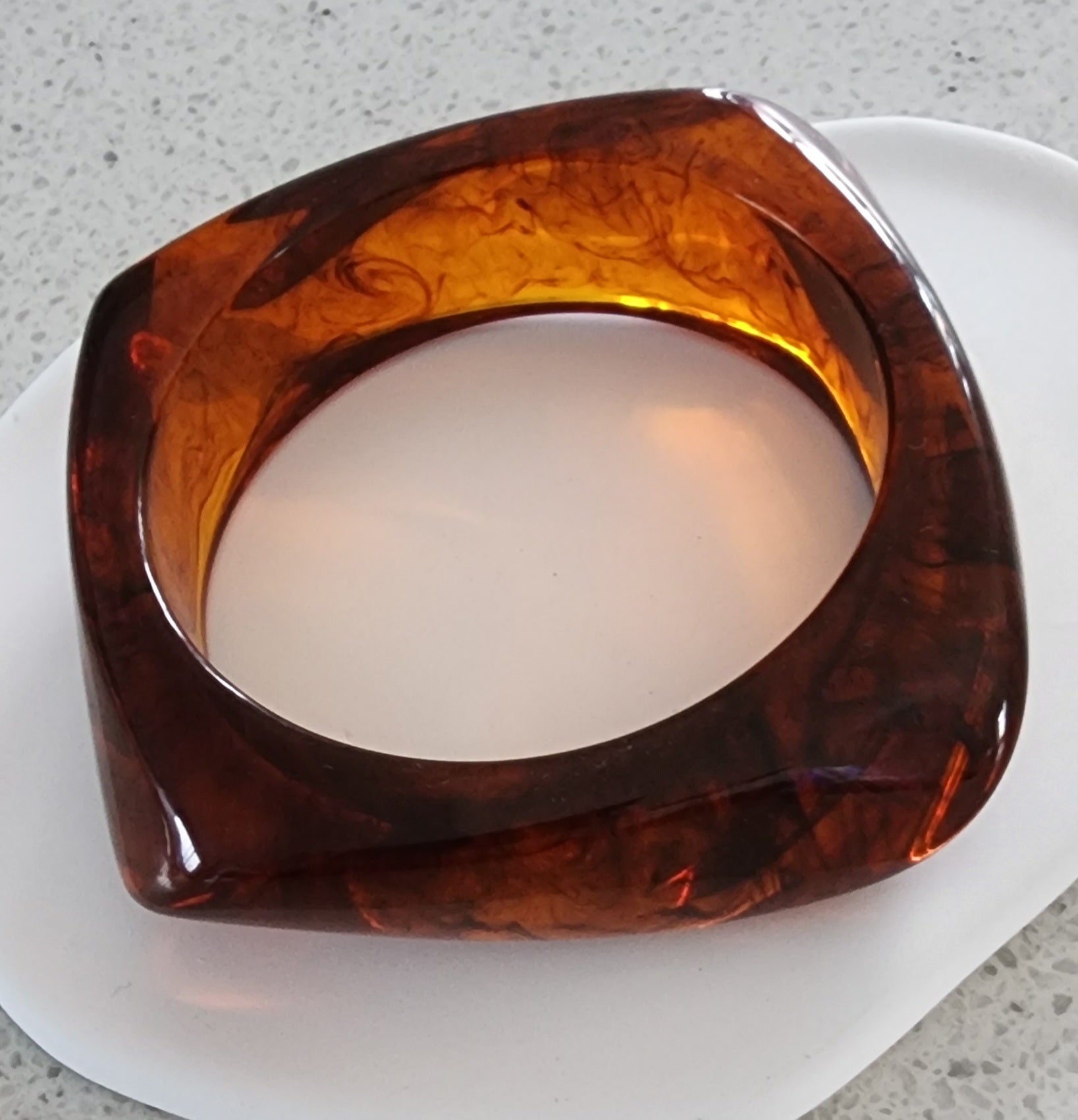 MEEA Resin Irregular Square Bangle - Amber