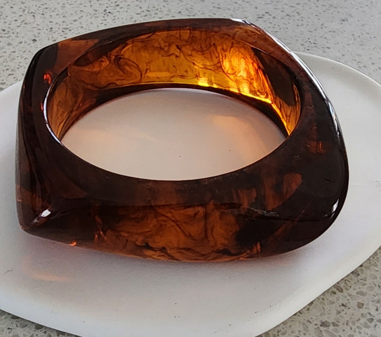MEEA Resin Irregular Square Bangle - Amber