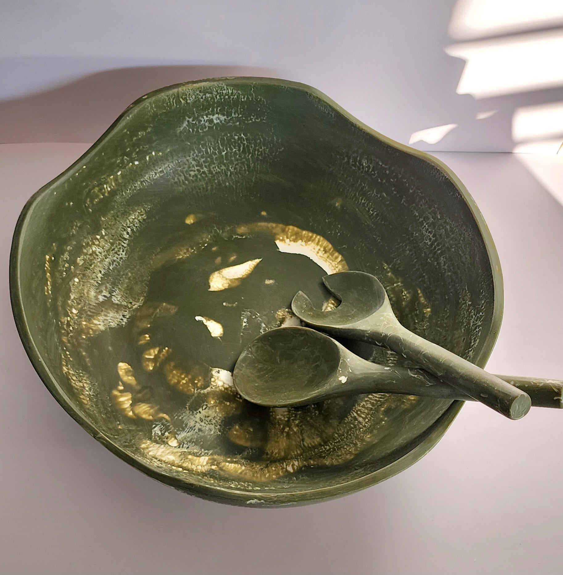 Khaki Marbled Salad Bowl - Large - 36CM