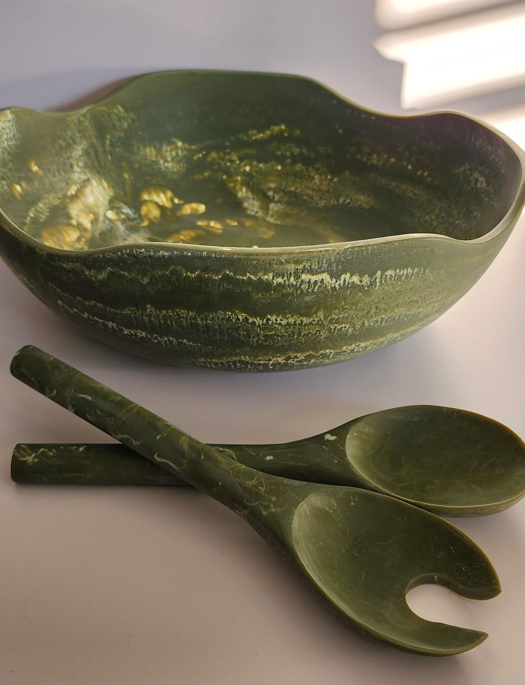 Khaki Marbled Salad Bowl - Large - 36CM