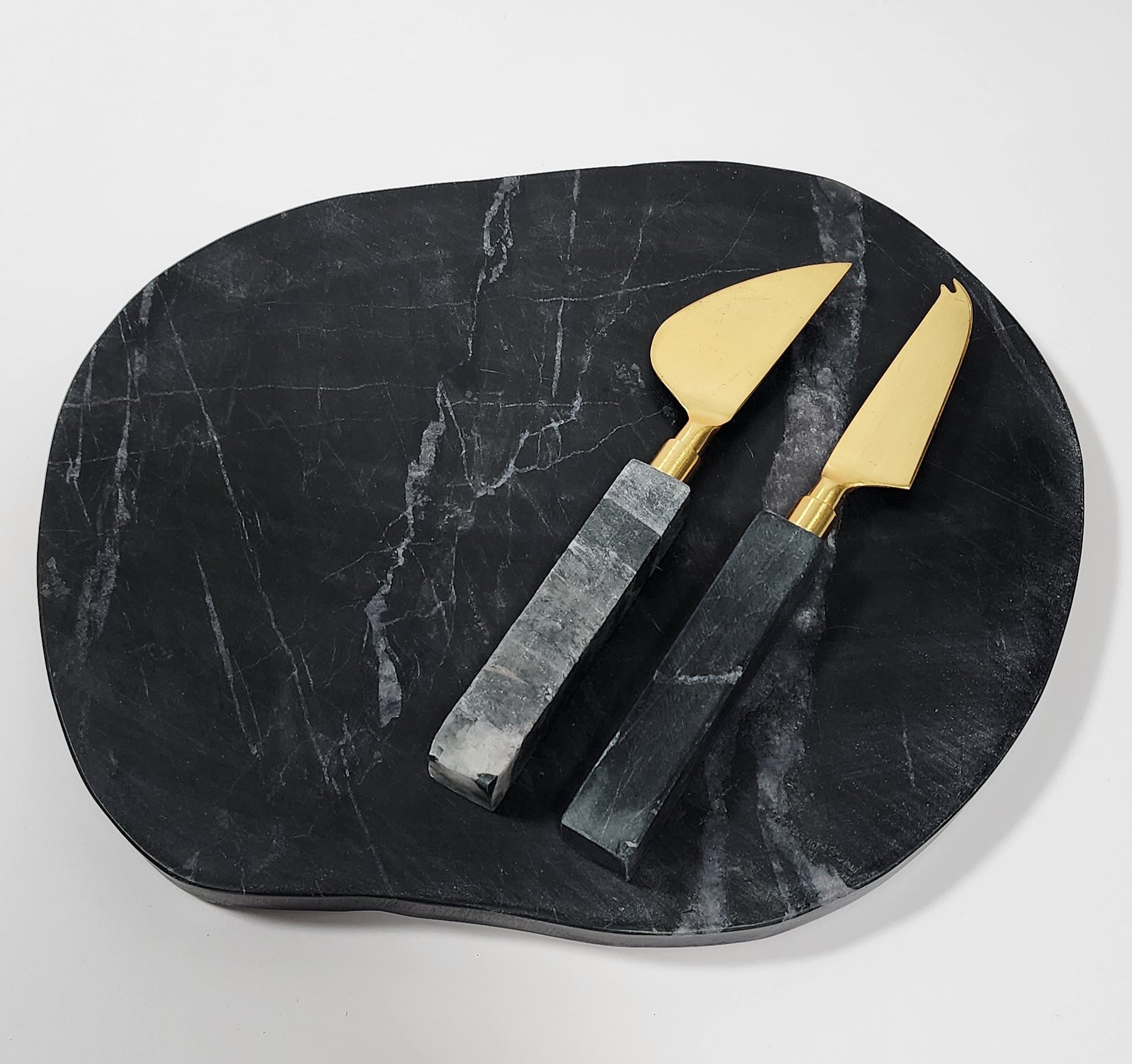 Black Marble Cheese Board with Matching Cheese Knives