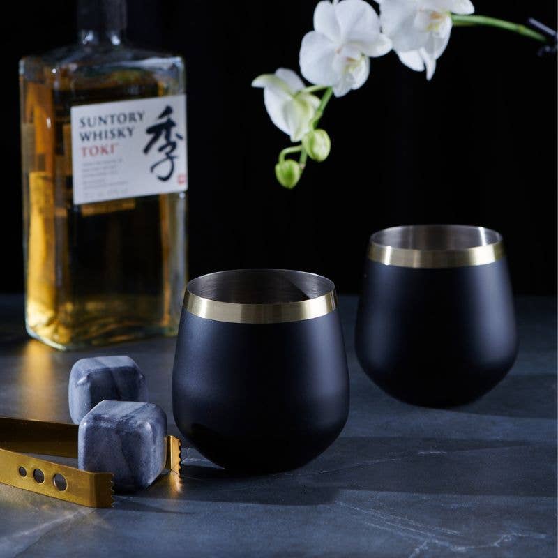 Brass & Black Whisky Glasses