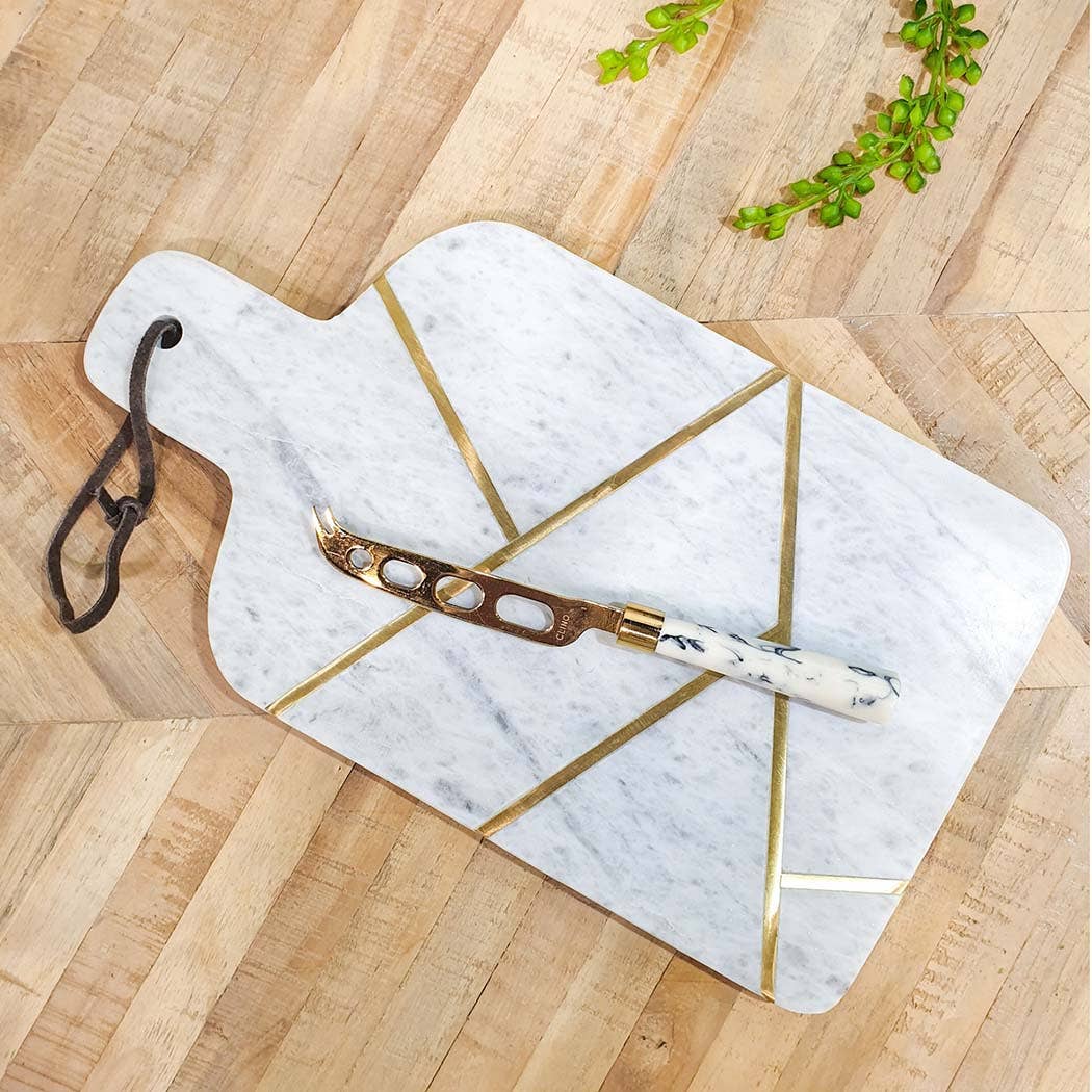 Marble Brass Paddle Cheese Board