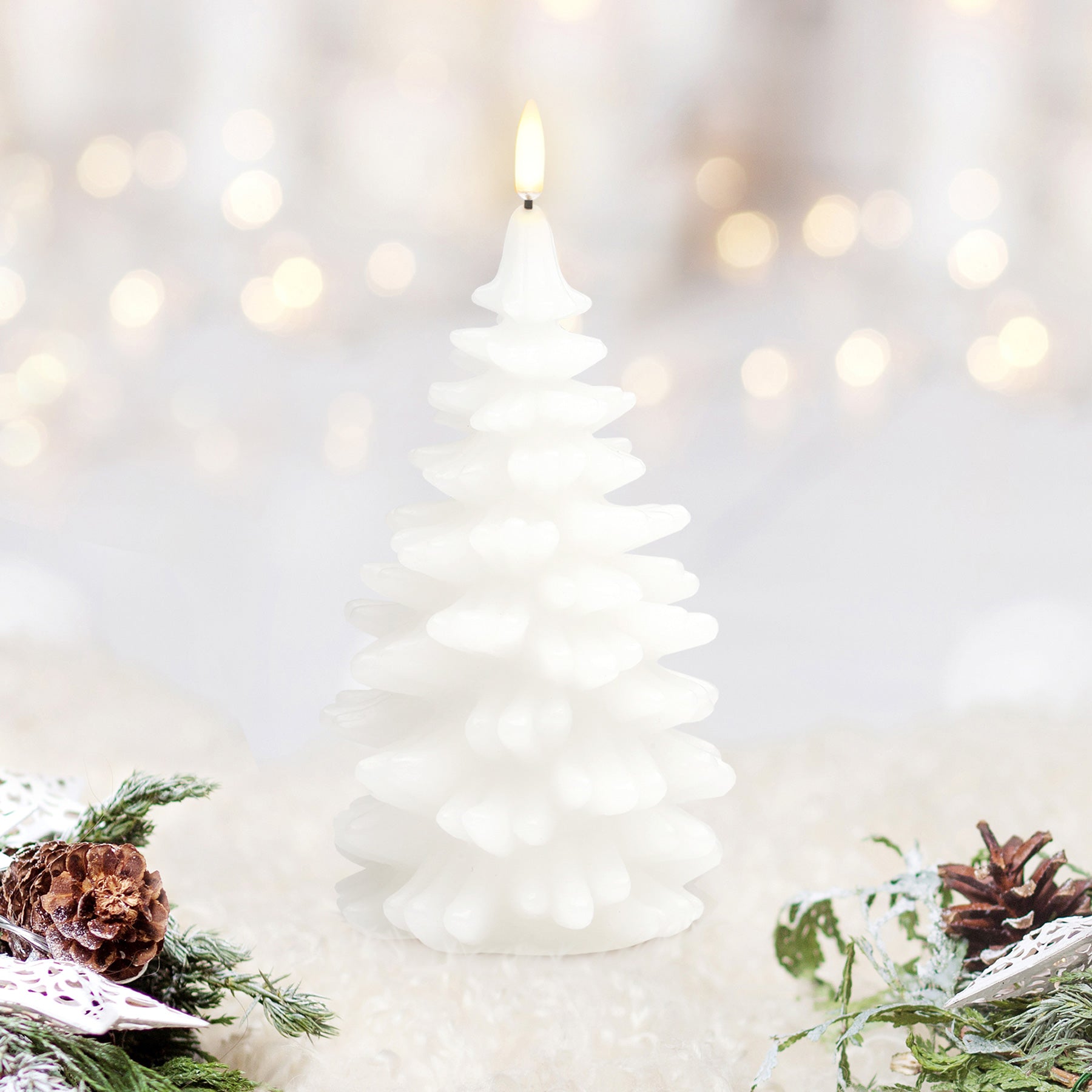 UYUNI Lighting Medium Christmas Tree Candle, Nordic White, Smooth Wax Flameless Candle, 11.0cm x 14.5cm (4.0" x 5.7")