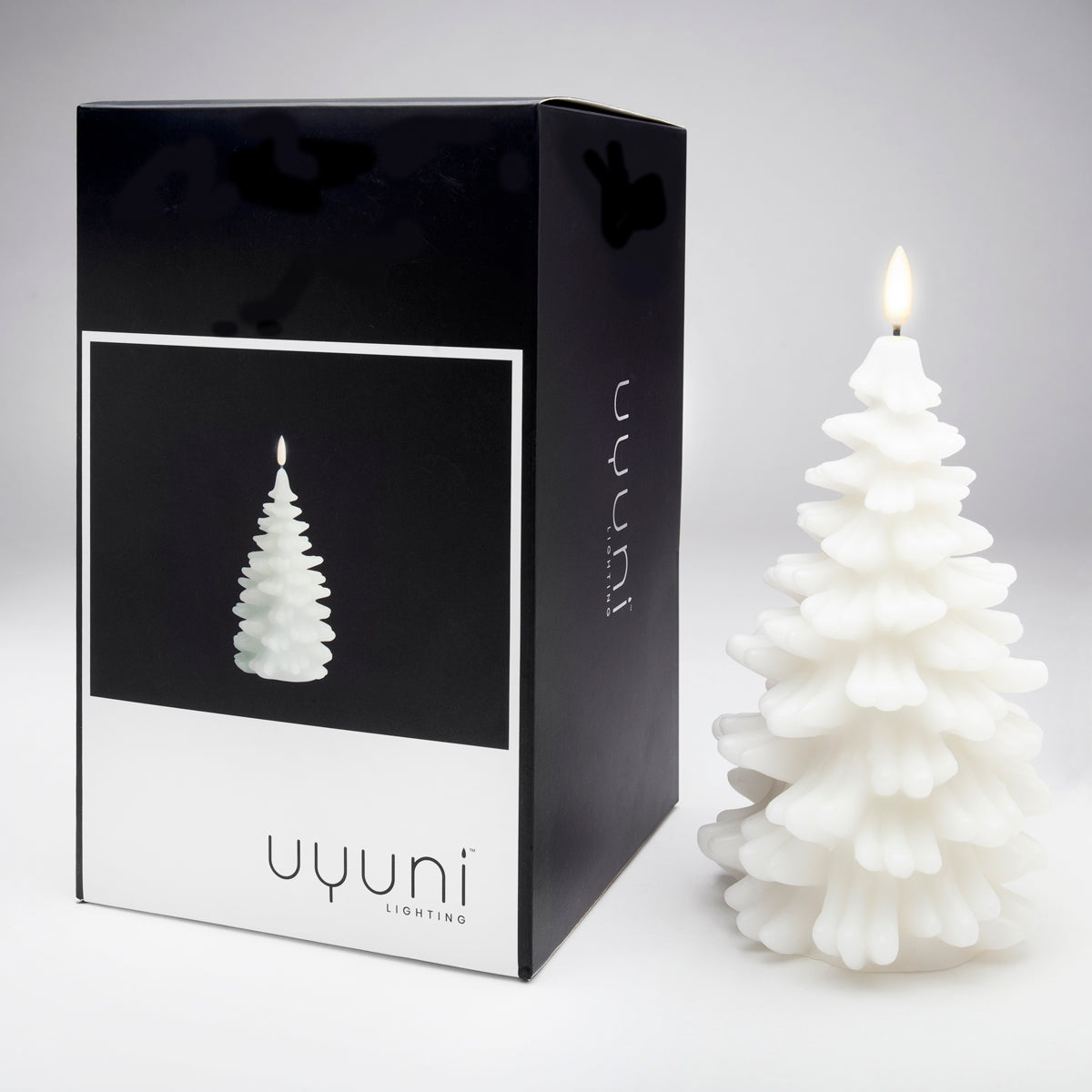 UYUNI Lighting Tall Christmas Tree Candle, Nordic White, Smooth Wax Flameless Candle, 11.0cm x 18.2cm (4.3" x 7.2")