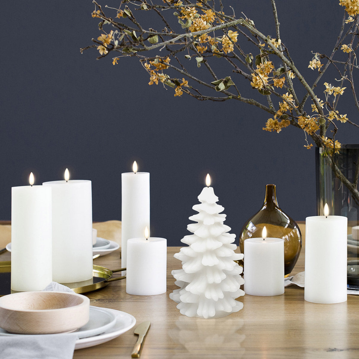 UYUNI Lighting Medium Christmas Tree Candle, Nordic White, Smooth Wax Flameless Candle, 11.0cm x 14.5cm (4.0" x 5.7")