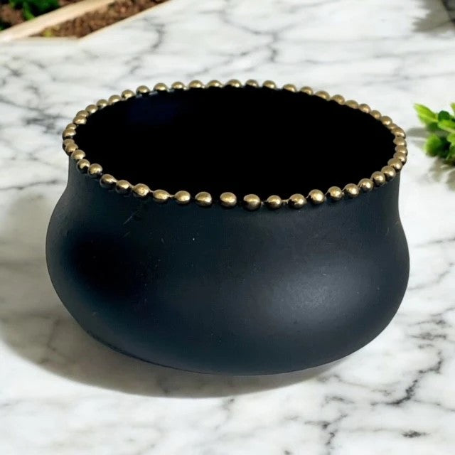 Matt Black Nut Bowl with Gold Studs