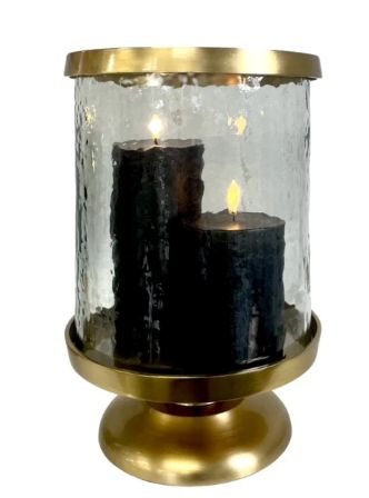 Mottled Glass Gold Hurricane Candle Holder - Small