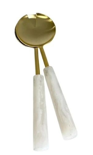 Matte Gold & Alabaster Salad Servers