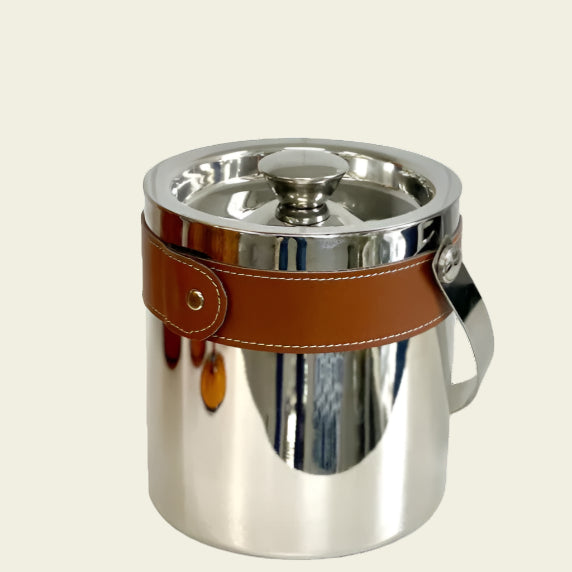 Stainless Steel Ice Bucket with Leather