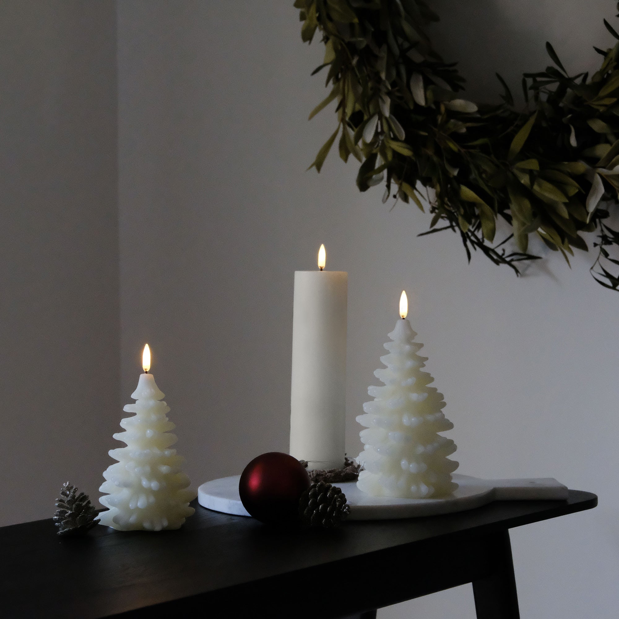 NEW UYUNI Lighting Medium Christmas Tree Candle, Classic Ivory, Smooth Wax Flameless Candle, 10cm x 15cm (3.9" x 5.9")